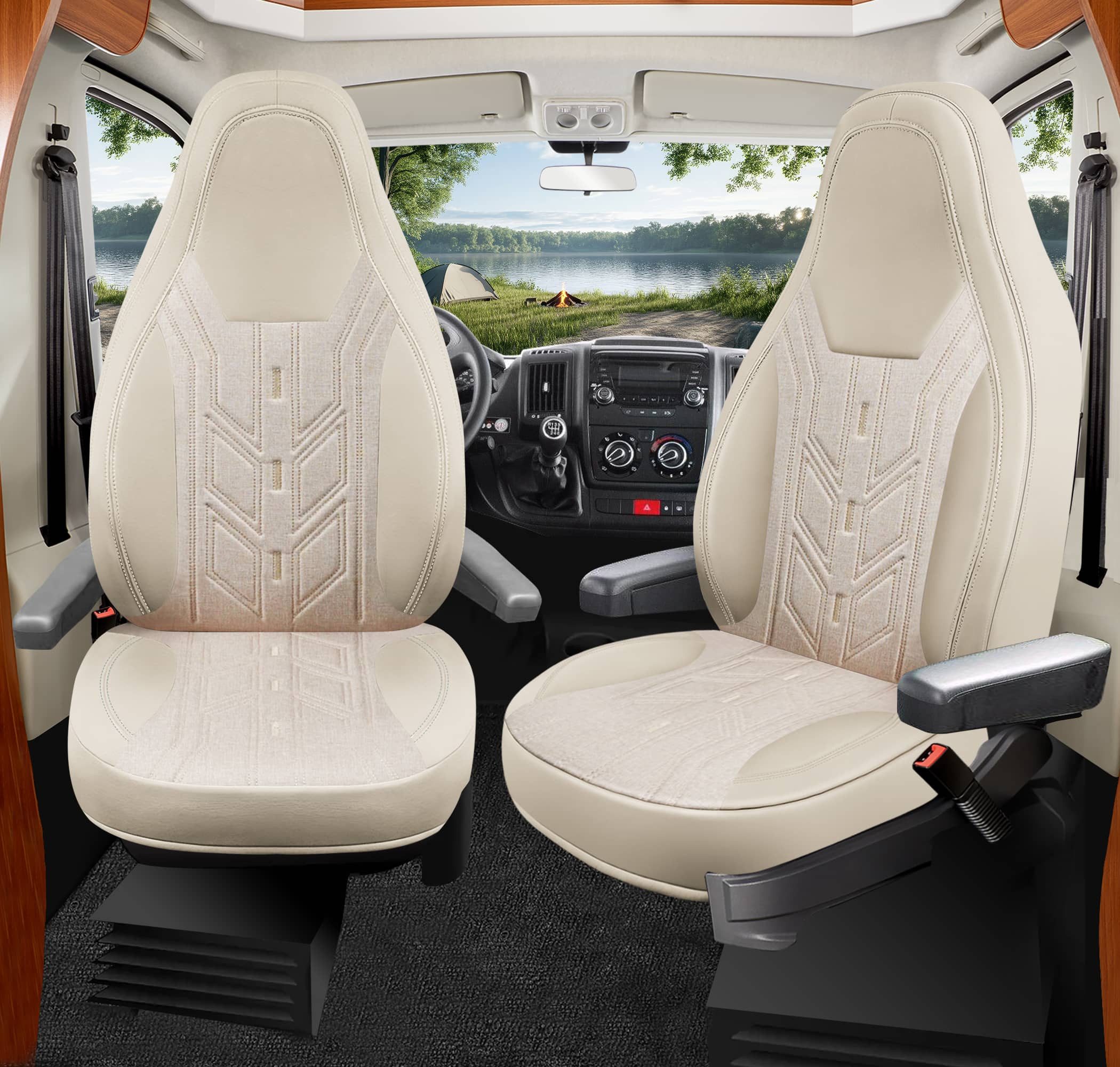 BREMER SITZBEZÜGE Autositzbezug für Clever Vans Celebration (BC5), Set, 2-tlg., Schonbezüge Sitzbezüge Fahrer und Beifahrer, in Beige