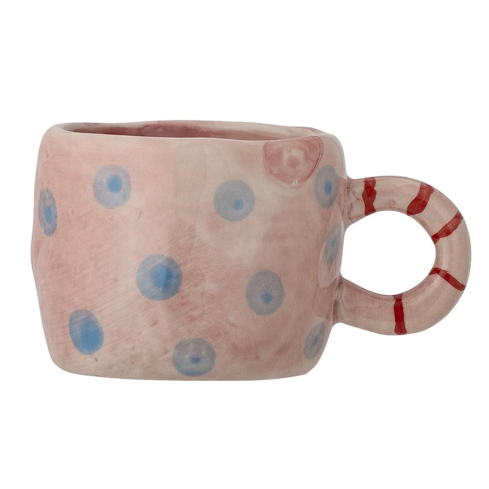 Bloomingville Tasse Mini Nini Tasse aus Steingut, rosa mit blauen Punkten