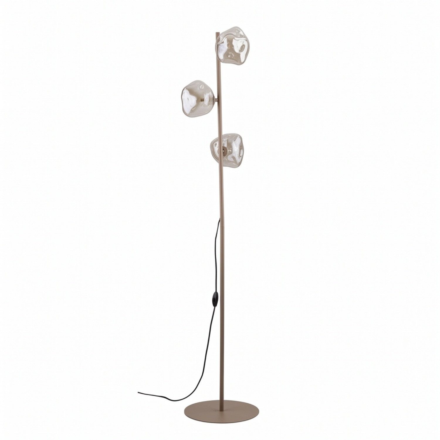 Licht-Erlebnisse Stehlampe UMERA, ohne Leuchtmittel, Metall Rauchglas G9 151 cm Beige Cognac 3-flammig Modern