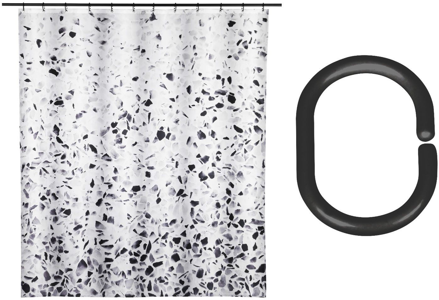 SCHÖNER WOHNEN-Kollektion Duschvorhang »Tosi« Breite 180 cm (Set, 17-tlg), aus recyceltem Polyester, Terrazzo-Design, mit 16 Duschvorhangringen
