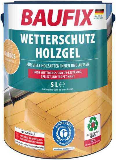 Baufix Holzschutzlasur Wetterschutz-Holzgel, wetterbeständig, UV beständig, atmungsaktiv, 5L, seidenglänzend