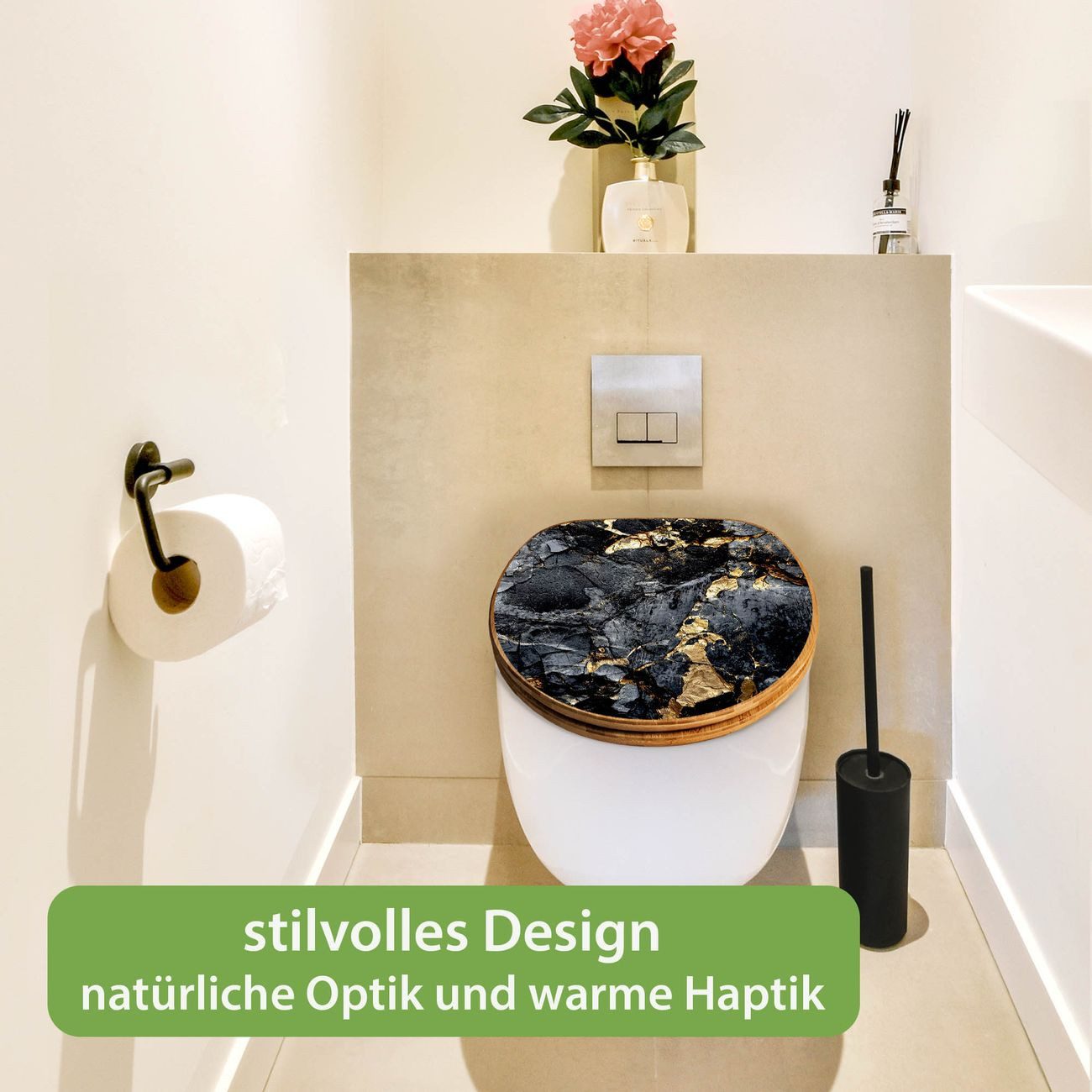 banjado WC-Sitz aus Bambus mit Absenkautomatik Motiv Schwarzer Marmor mit Gold 1 (umweltfreundliches Material, integrierte Absenkautomatik), 45,8 x 37,5 x 5 cm – Bild 5 von 5