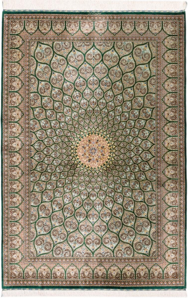 Seidenteppich Ghom Seide Signiert Mousavi 132x202 Handgeknüpfter Orientteppich, Nain Trading, rechteckig, Höhe: 3 mm