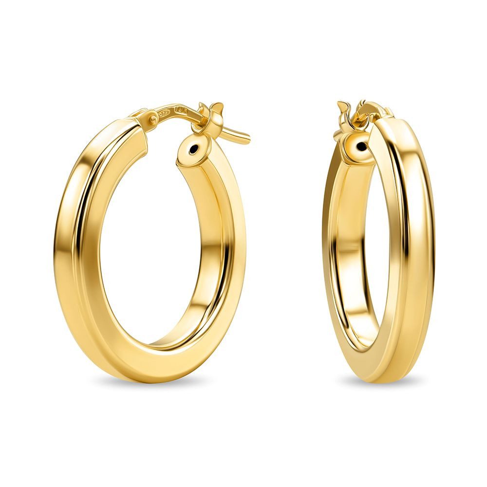 Miore Paar Creolen MAR003SE - 925 Sterling Silber 18Kt vergoldet 15mm Durchmesser, Damenohrringe handgefertigt in Italien