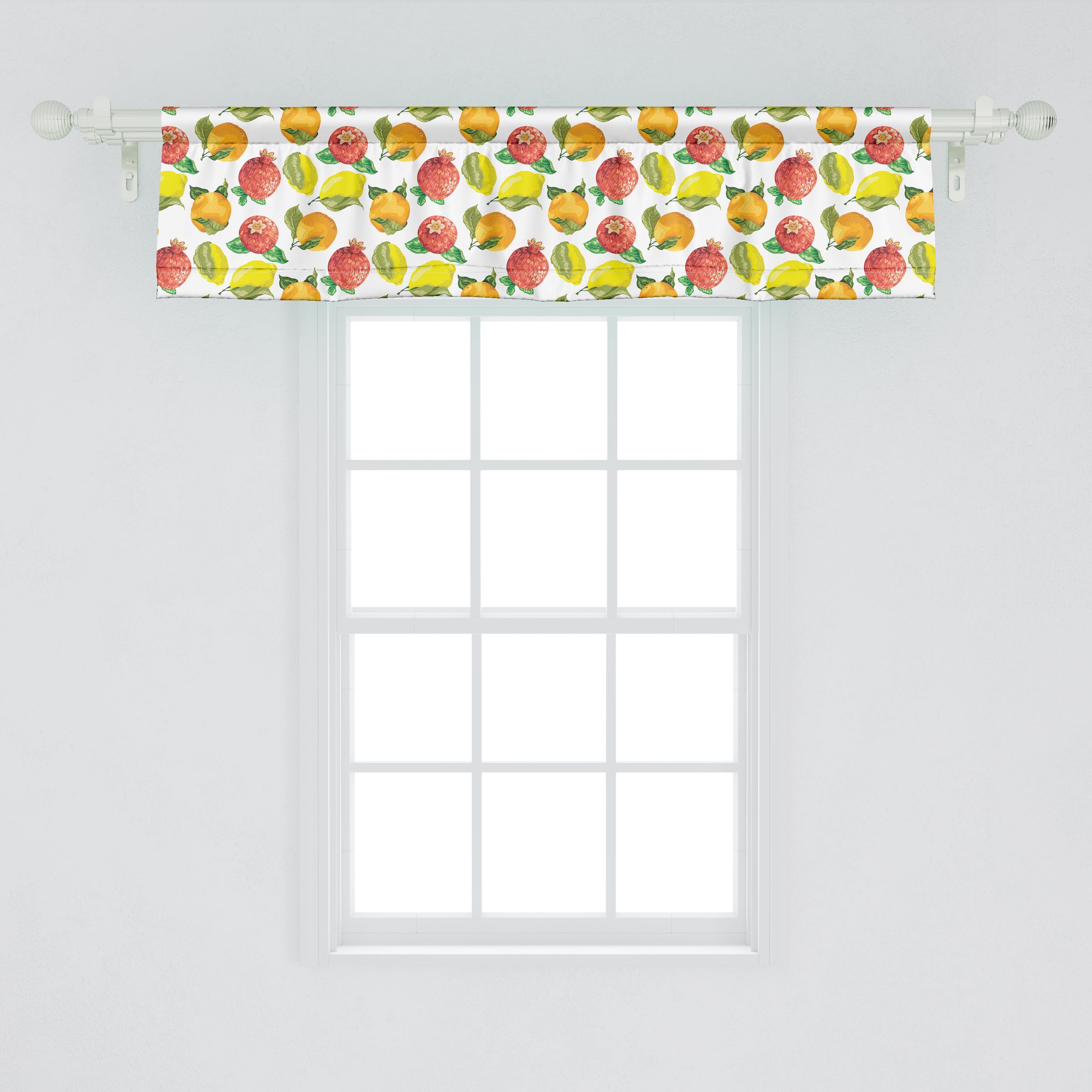 Vorhang Scheibengardine Dekor Stangentasche, für Volant Aquarell Schlafzimmer Küche Citrus Blumen Granatapfel Microfaser, Abakuhaus, mit