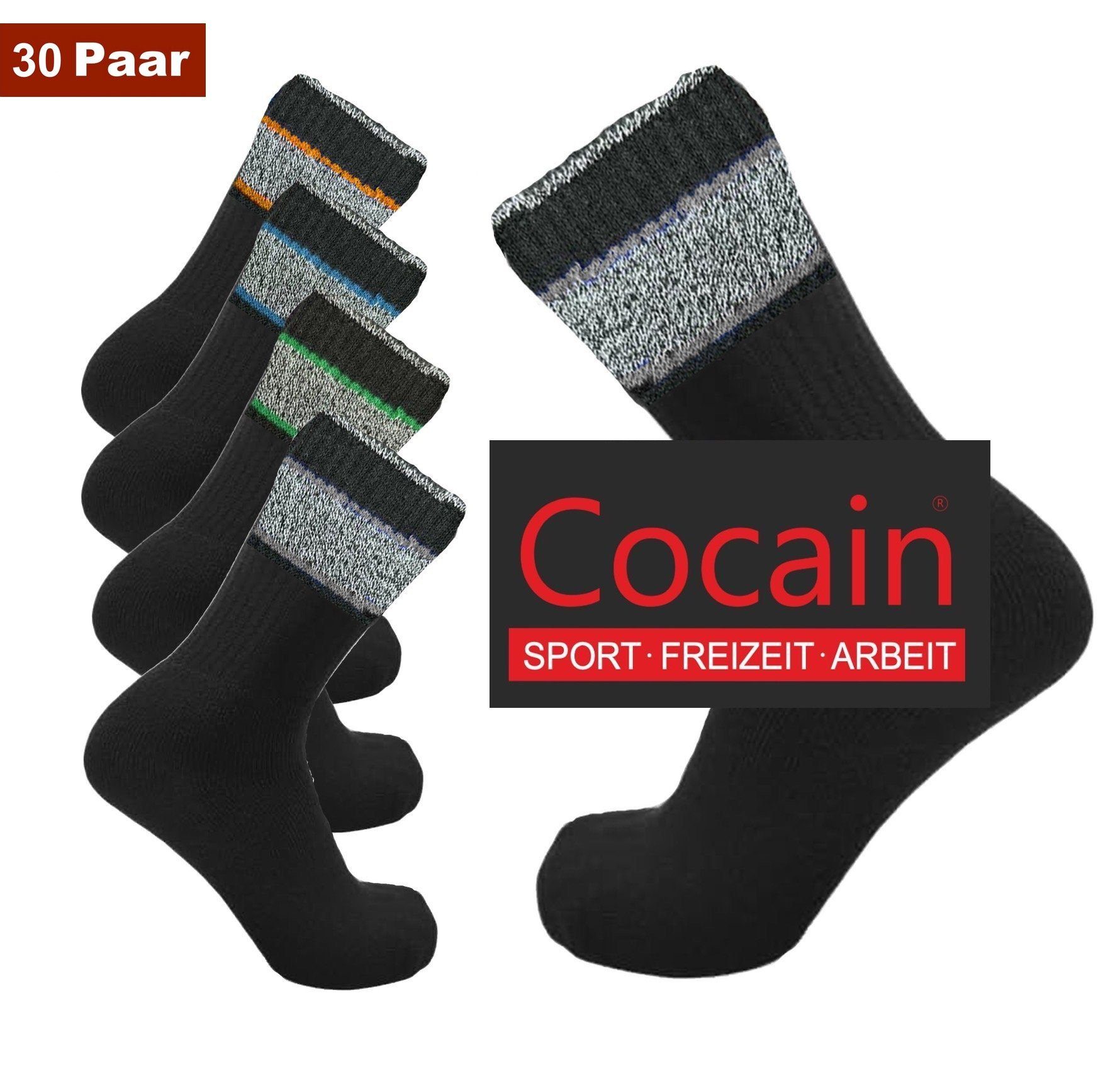 Cocain underwear Sportsocken Tennissocken weiss oder schwarz Herren & Damen (Spar-Set, 30-Paar) Klimaregulierend