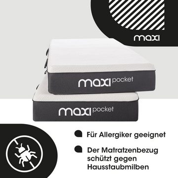 Taschenfederkernmatratze Maxi Taschenfederkernmatratze 90x200 H4 mit Kissen, Atmungsaktiv 23 cm, Maxi, 23 cm hoch