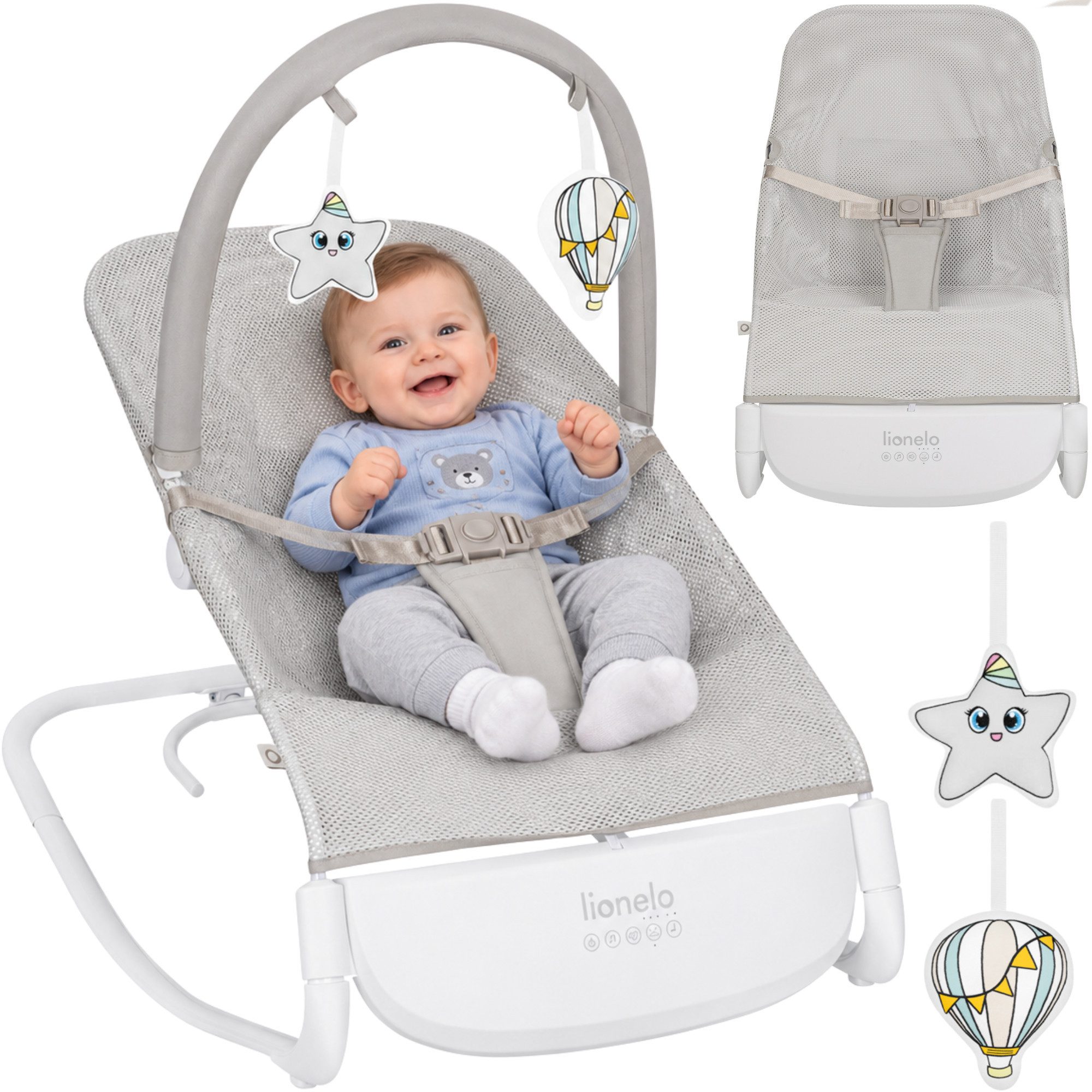lionelo Babywippe VINCI, 3 Schaukelstufen/Bewegungssensor/30 dB/Timer/Rocking Lock