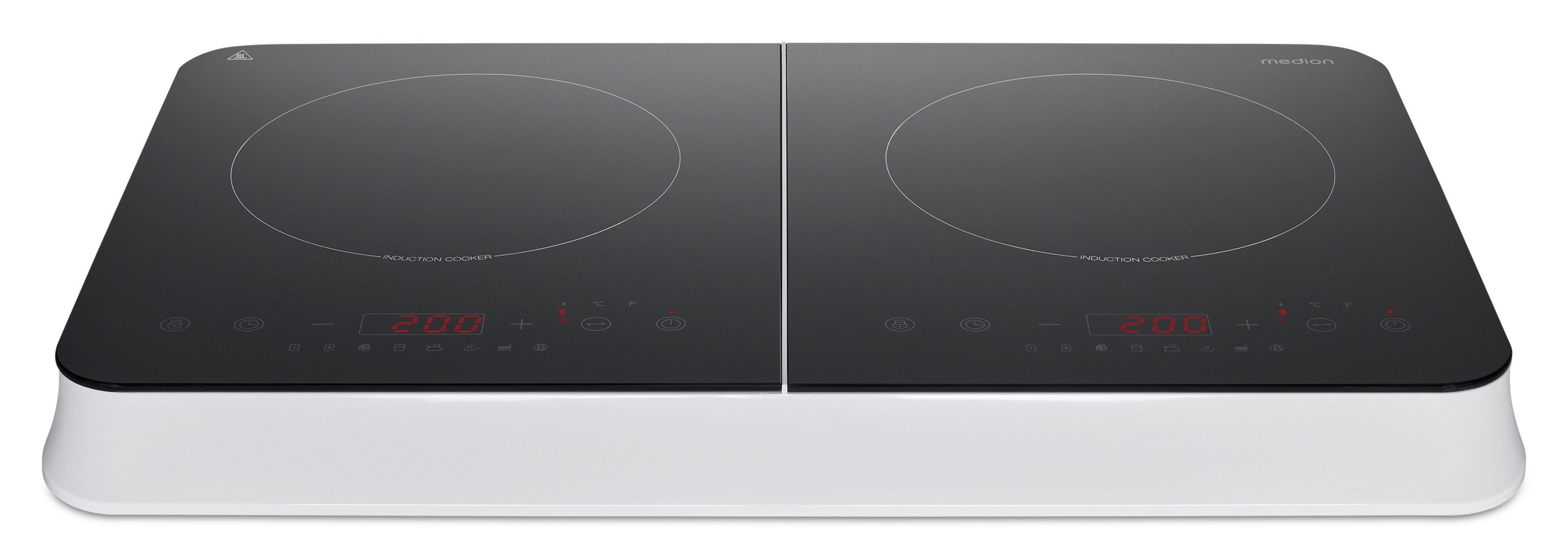 Medion® Doppel-Induktionskochplatte MD 18493, 3500 W Induktionsleistung, automatische Topferkennung, Timer, Temperaturbereich 60 - 240°, Sensor-Touch-Display
