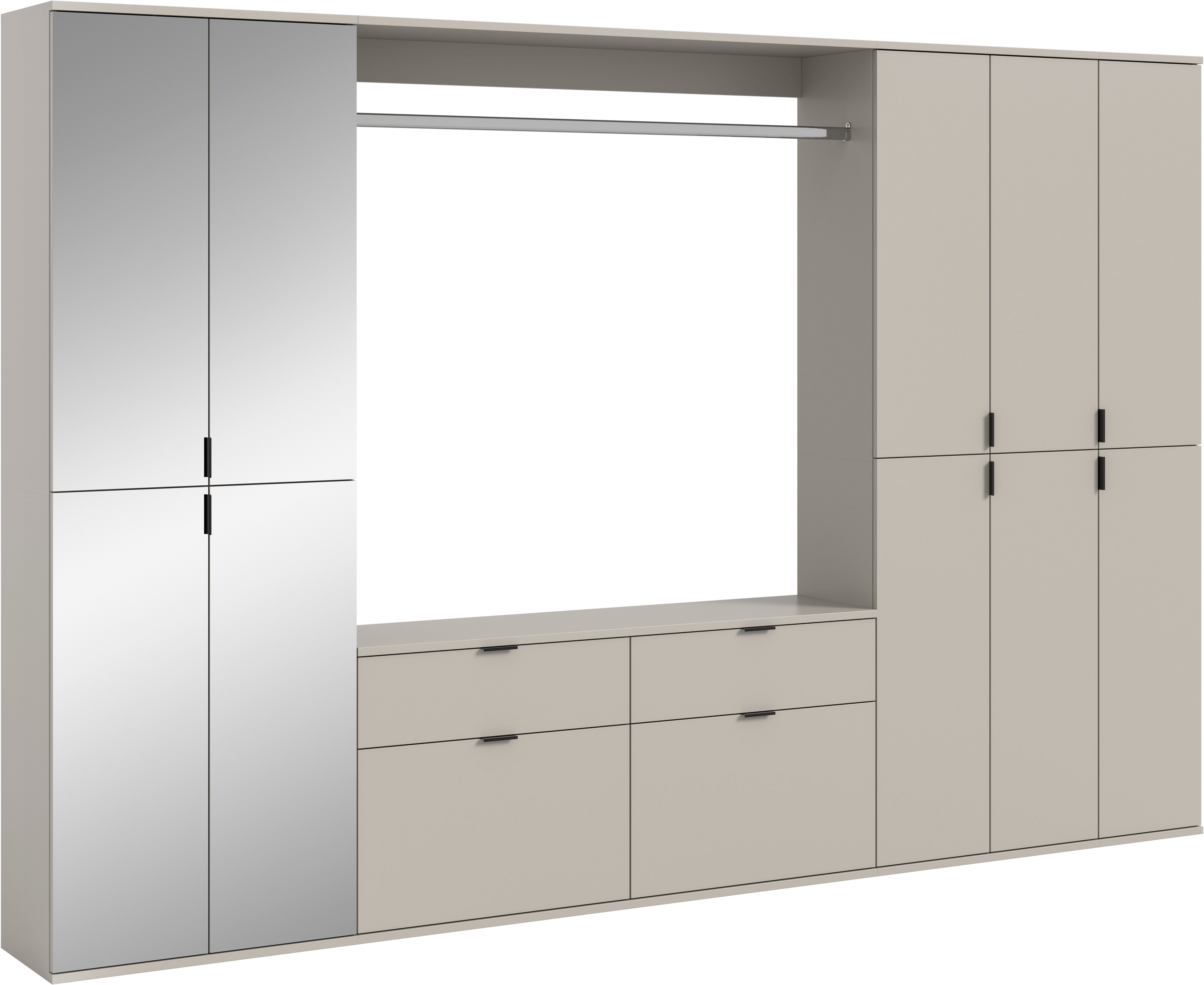 Home affaire Garderoben-Set TRONDHEIM, 6-teilig, Breite 273cm, individuell platzier- & erweiterbar, (Set, 5-St., bestehend aus: 3x Garderobenschrank & 3-tlgs. Zwischenbauelement), Garderobenschrank, Kleiderschrank, Schrankkombination, Garderobe