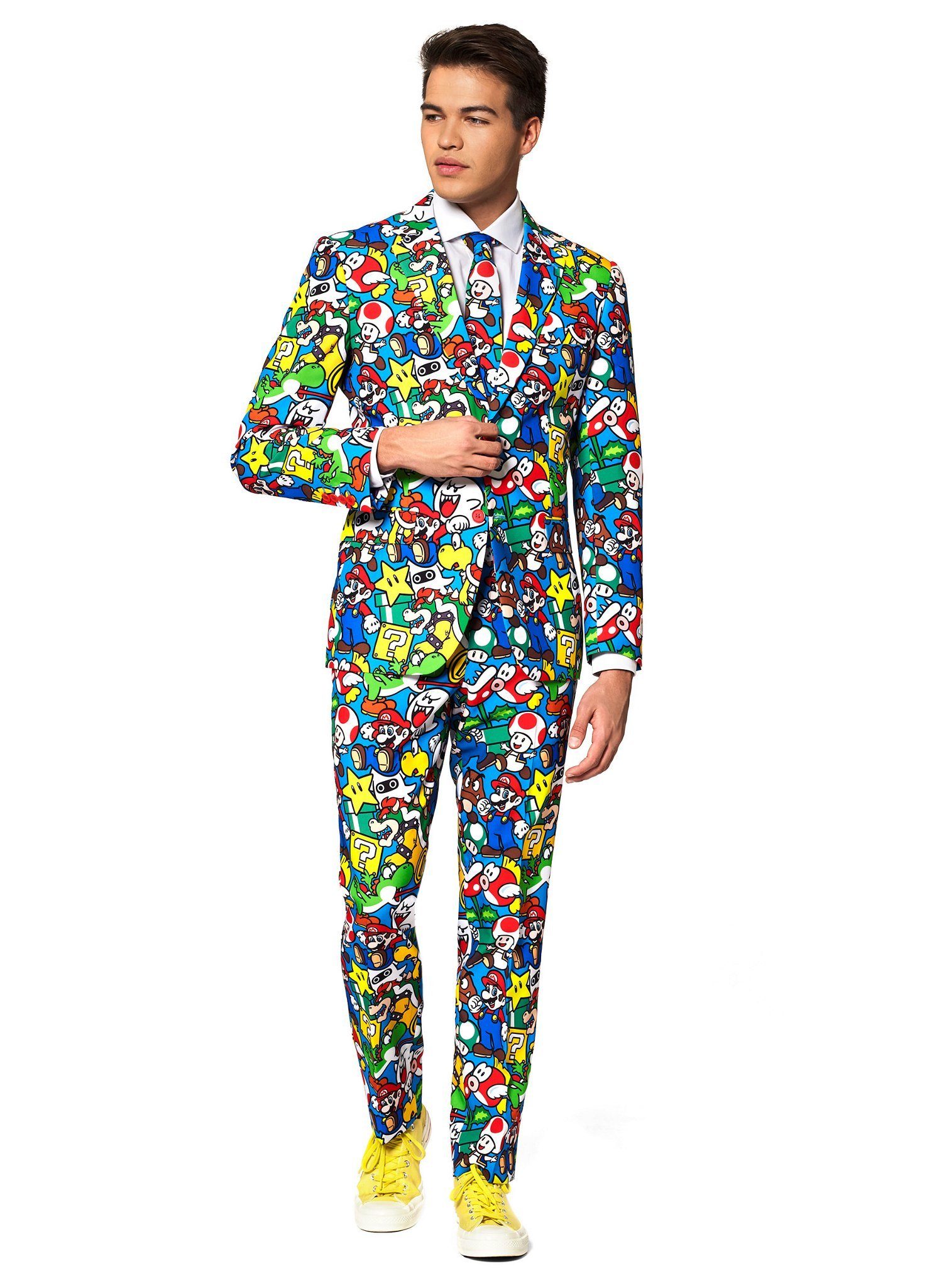 Opposuits Partyanzug Super Mario Kostüm Anzug - für Karneval Halloween, Super Mario, super Anzug, super bunt.