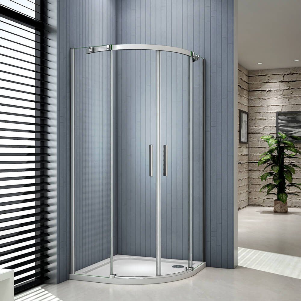 duschspa Runddusche Glastür Duschtür Viertelkreis Schiebetür Runddusche Duschkabine Glas, BxT: 90x90 cm, Sicherheitsglas, Set, ebenerdiger Einbau möglich