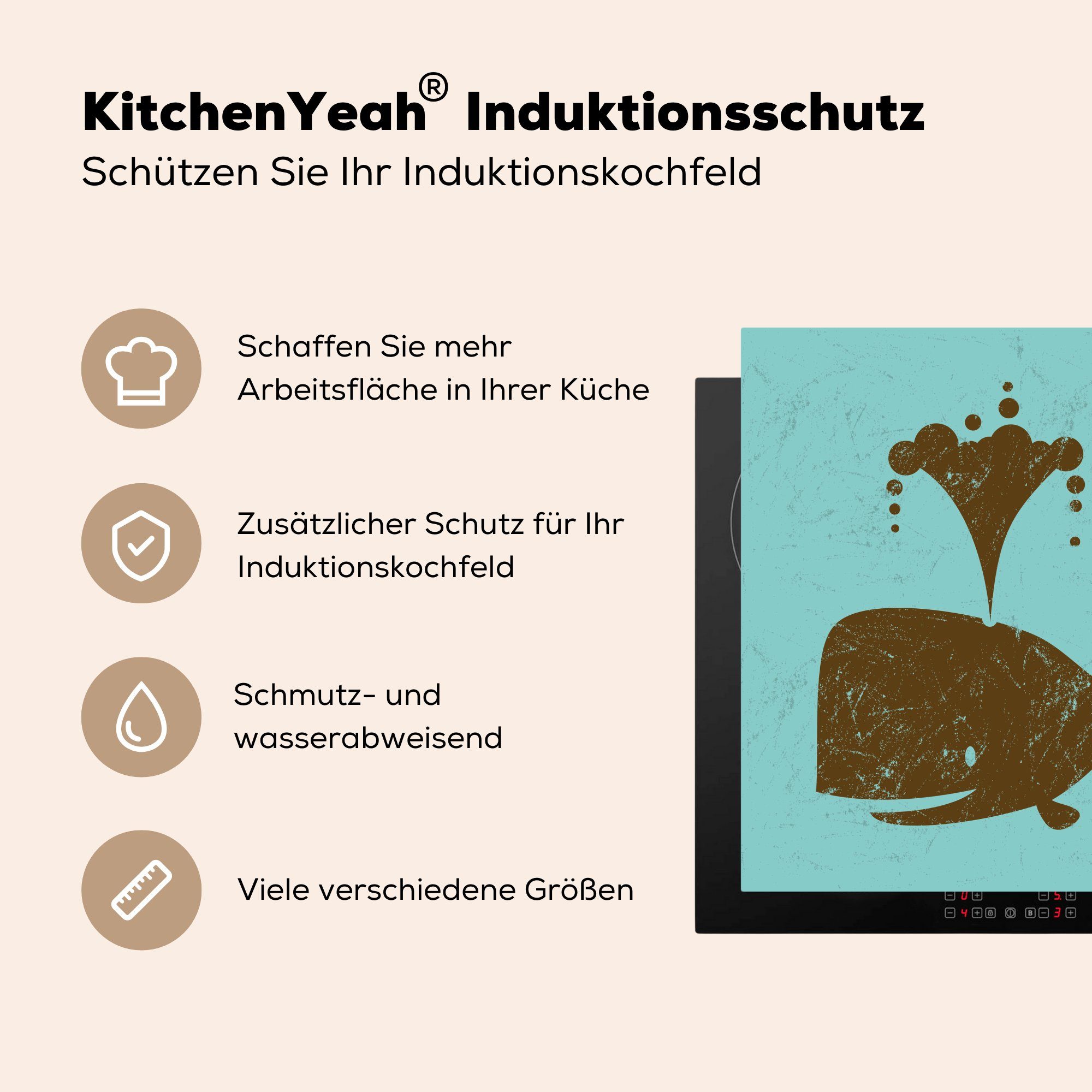 MuchoWow Herdblende-/Abdeckplatte Illustration der Silhouette eines Arbeitsplatte cm, für Wals, 78x78 (1 küche tlg), Vinyl, Ceranfeldabdeckung