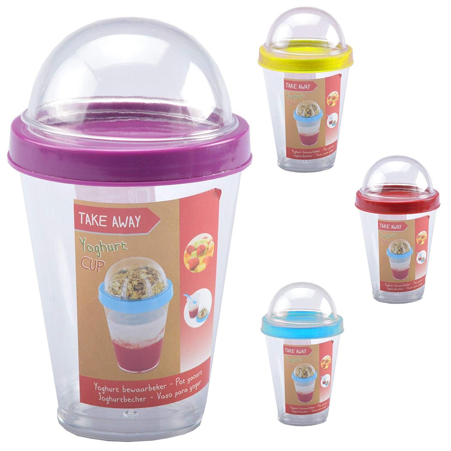 Haushaltshobel Müslibecher Müsli To Go Mit Löffel Joghurtbecher Obst 300 ml (trükis)