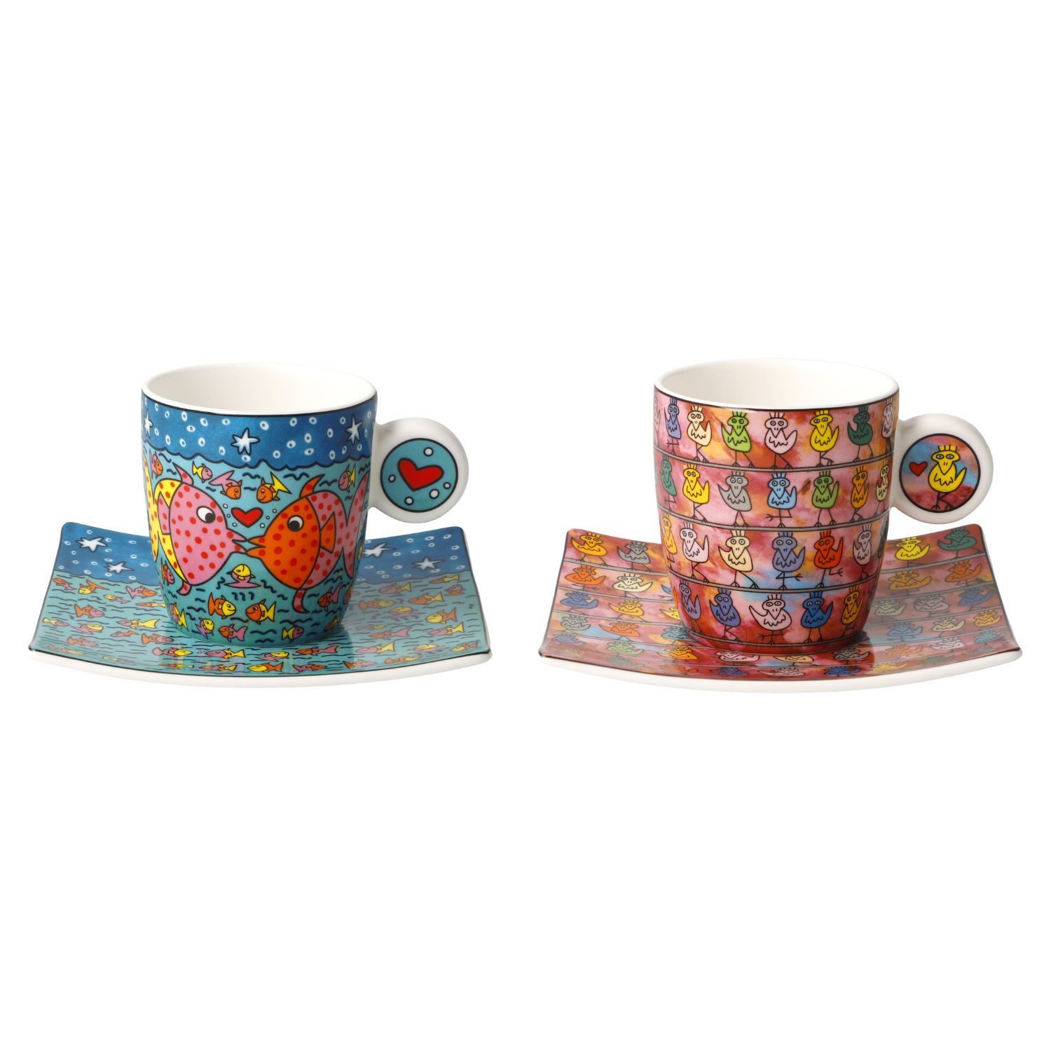 Goebel Espressotasse James Rizzi, Fine Bone China, in Geschenkbox, Bunt, Family of Fish, H: 6cm