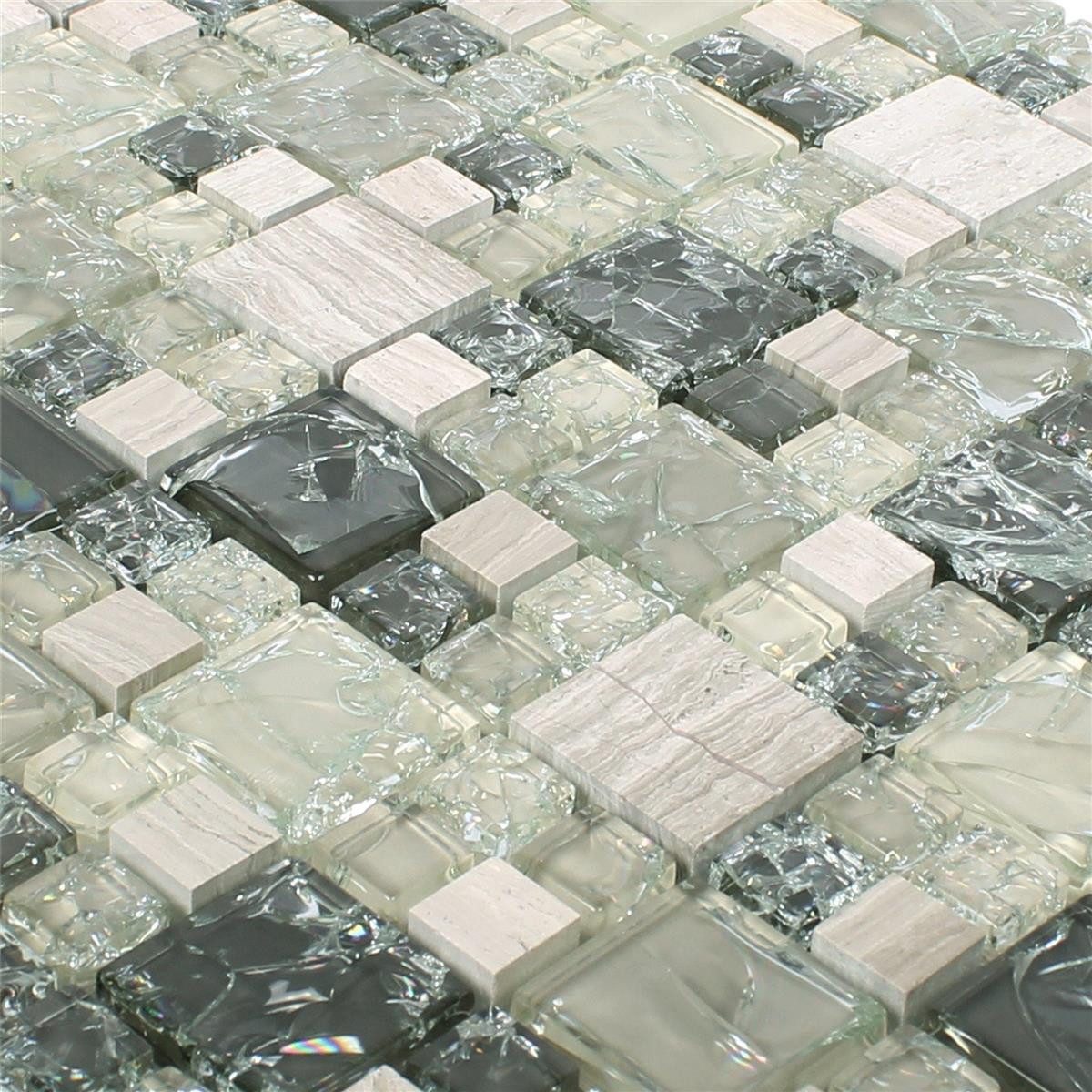 Mosafil Mosaikfliesen Glas Marmor Mosaikfliesen Malawi Bruchglas 2 Mix, Naturstein-Glas-Marmor 30.500x30.500, braun-grau-grün, Verlegefertig auf ein Netz geklebt - Frostsicher - Wasserfest
