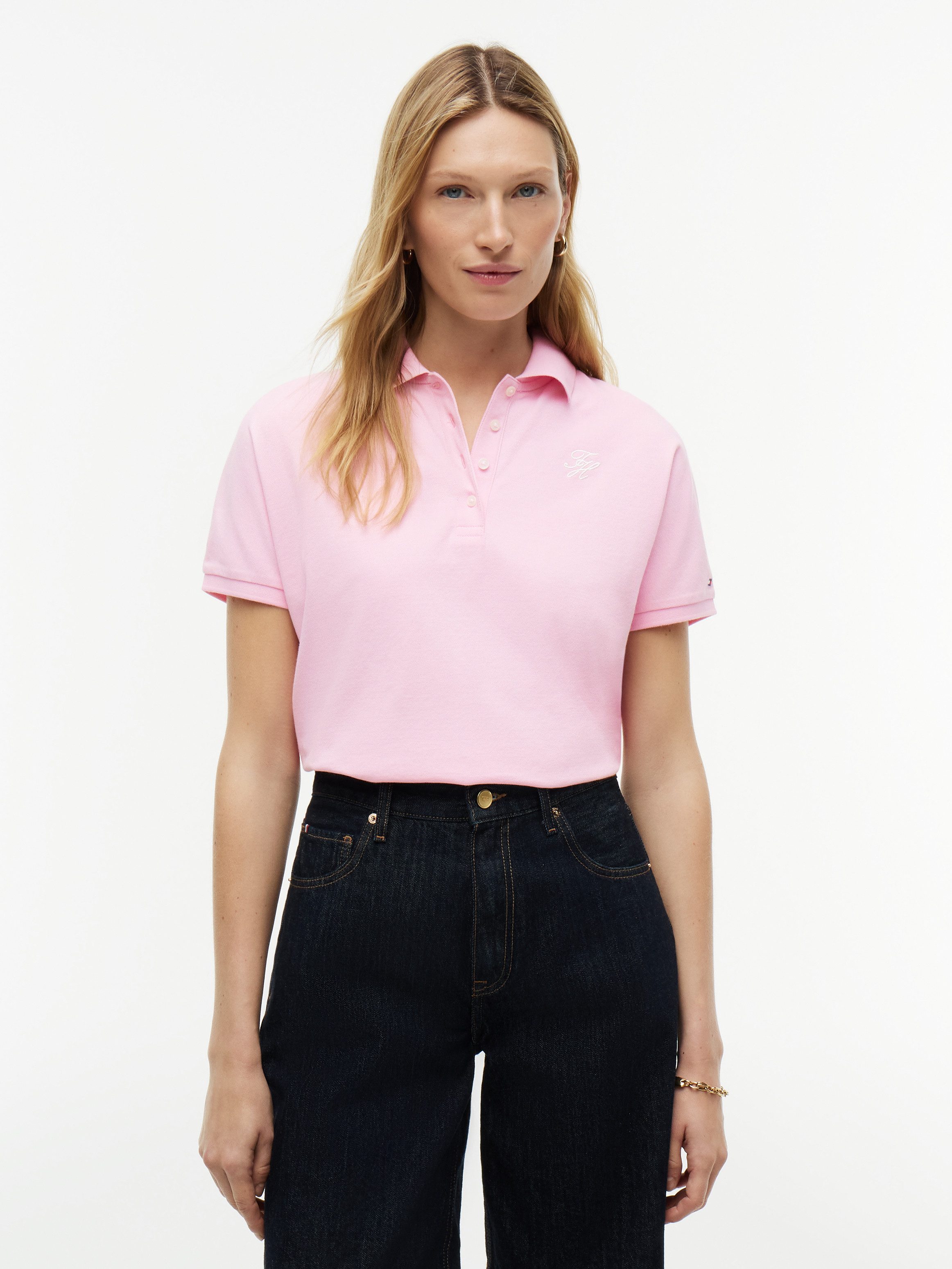 Tommy Hilfiger Poloshirt TH SCRIPT MODERN SS POLO Baumwollmischung, Polokragen, kurze Knopfleiste