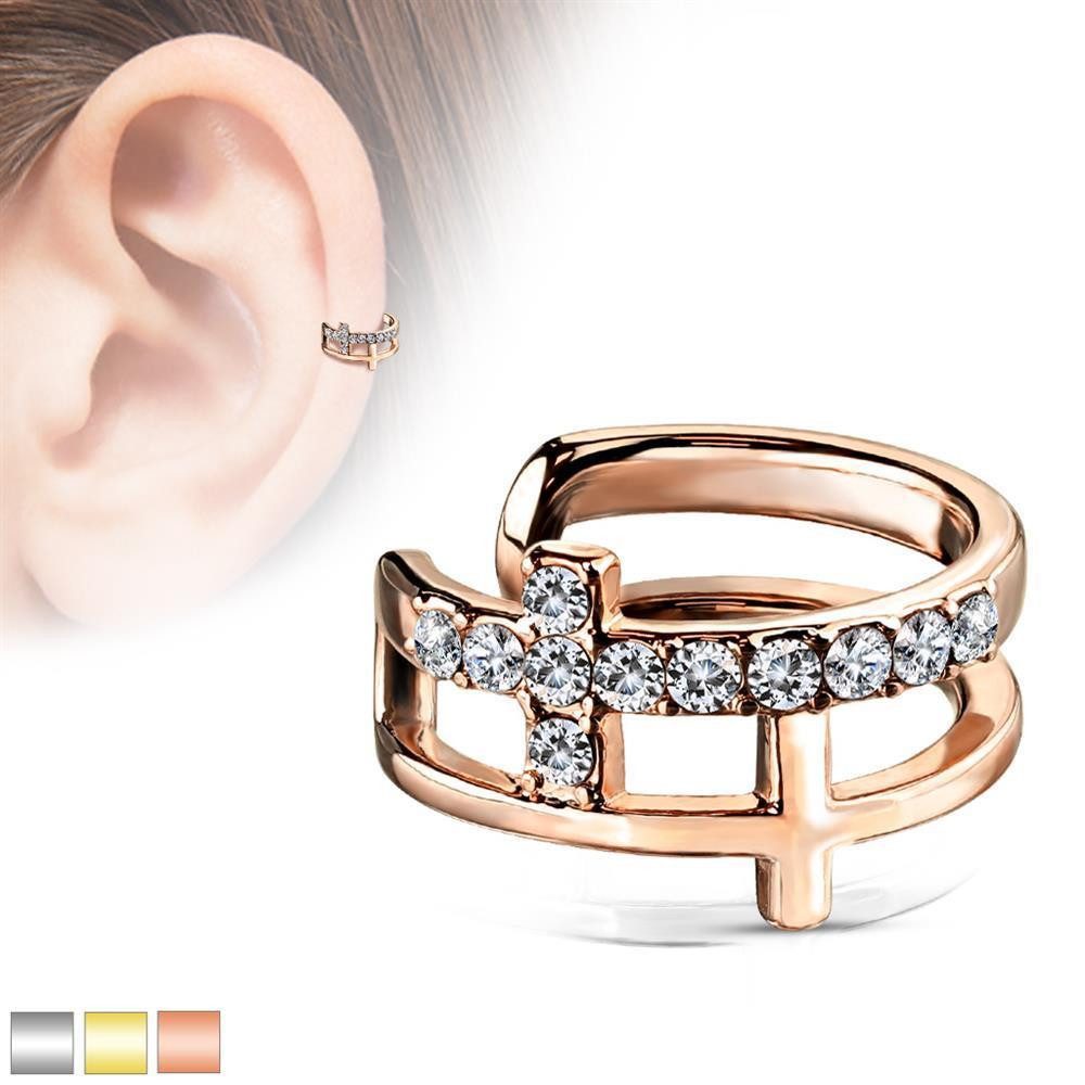 BUNGSA Ohrklemme Ohrklemme Kristallkreuz aus Edelstahl Damen rosegold (1 Stück, 1-tlg), Ohrschmuck Ohrringe