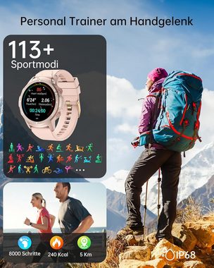 LLKBOHA Damen's Telefonfunktion Fitness-Tracker IP68 Wasserdichte Smartwatch (1,39 Zoll, Android/iOS), mit Benachrichtigung, 113 Sportmodi, Herzfrequenzmonitor Schlafmonitor