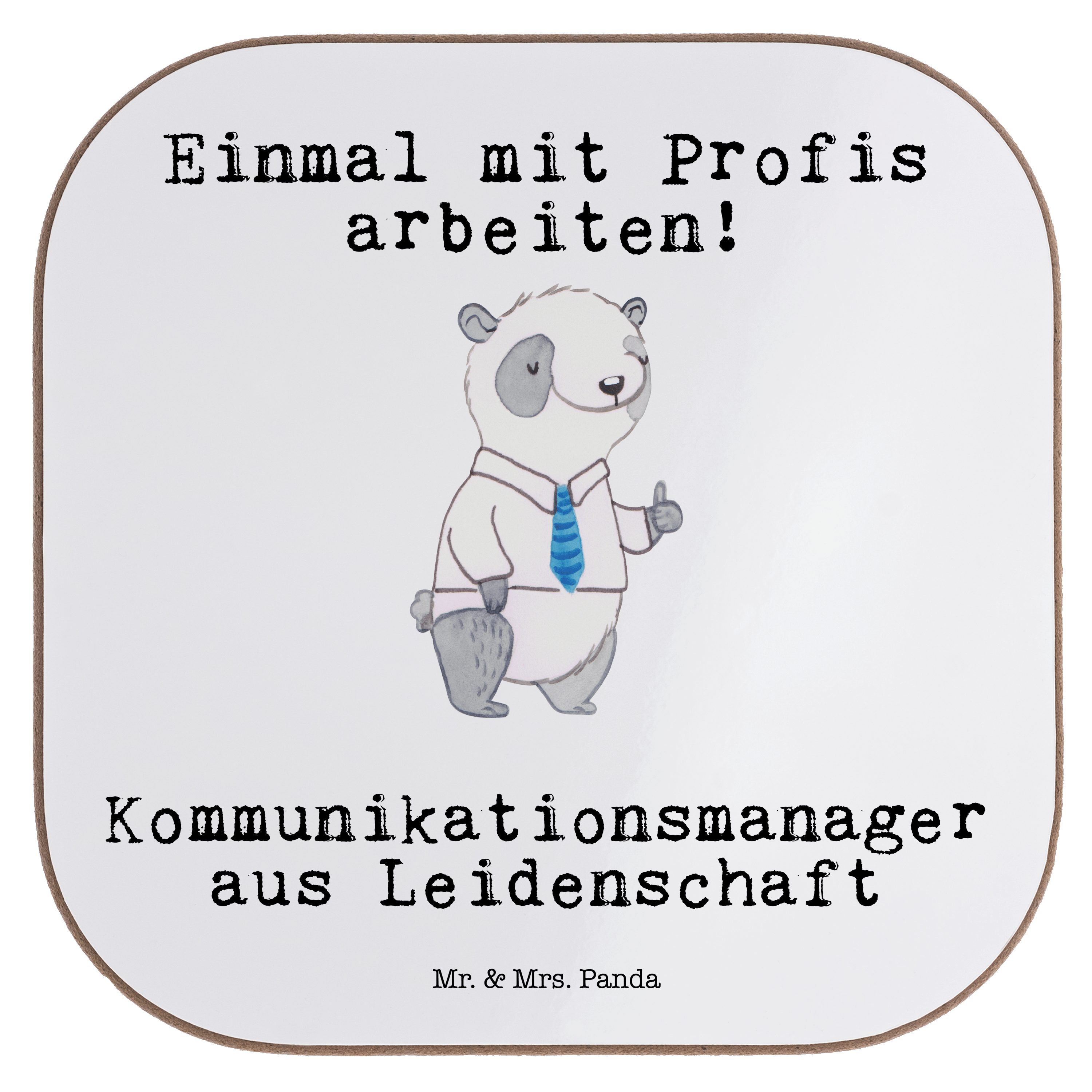 Mr. & Mrs. Panda Getränkeuntersetzer Kommunikationsmanager Leidenschaft - Weiß - Geschenk, interkulturelle, 1-tlg., Handgezeichnete Motive