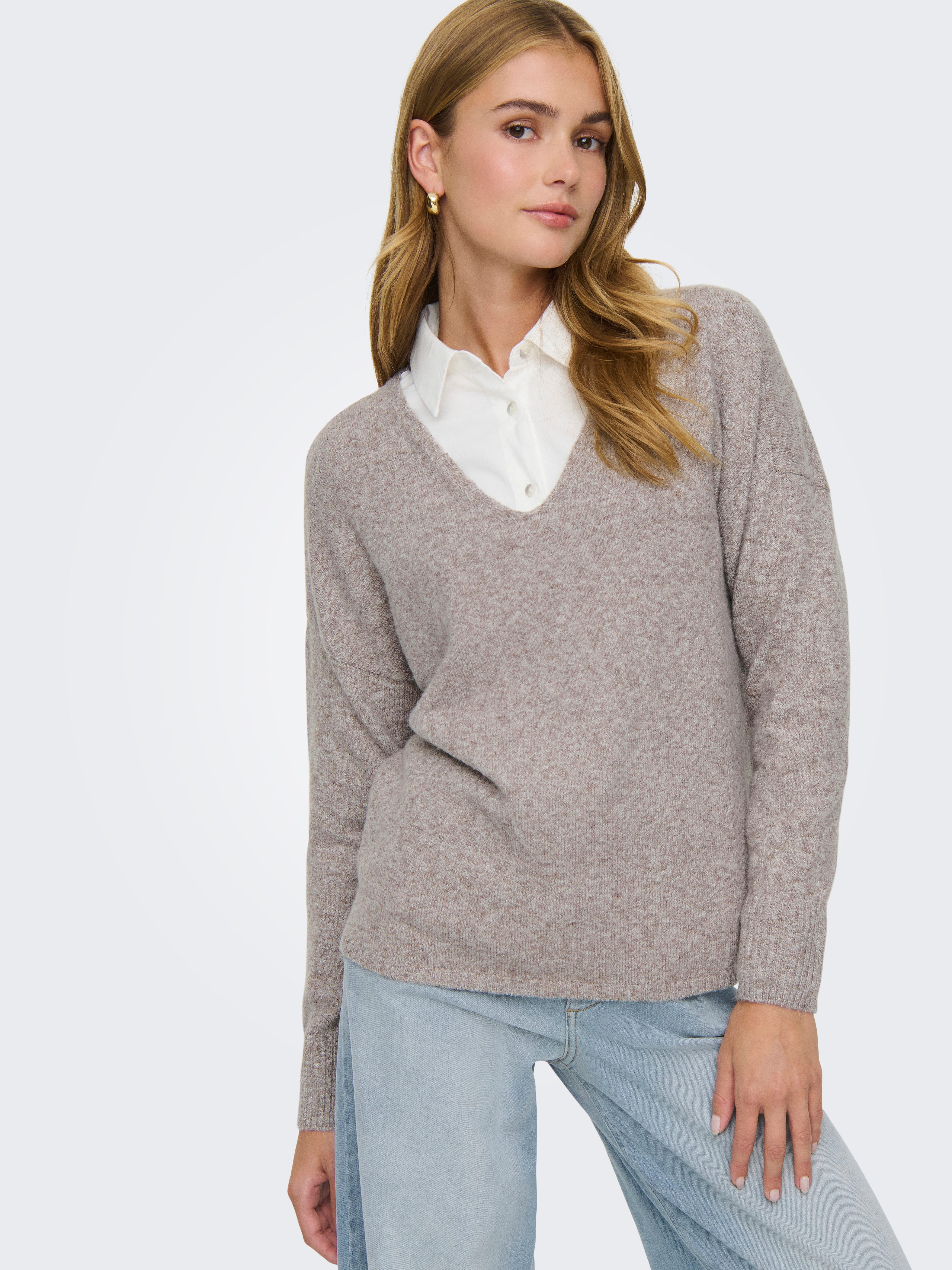 ONLY V-Ausschnitt-Pullover ONLRICA LIFE L/S V-NECK PULLO KNT NOOS Materialmix, regular fit