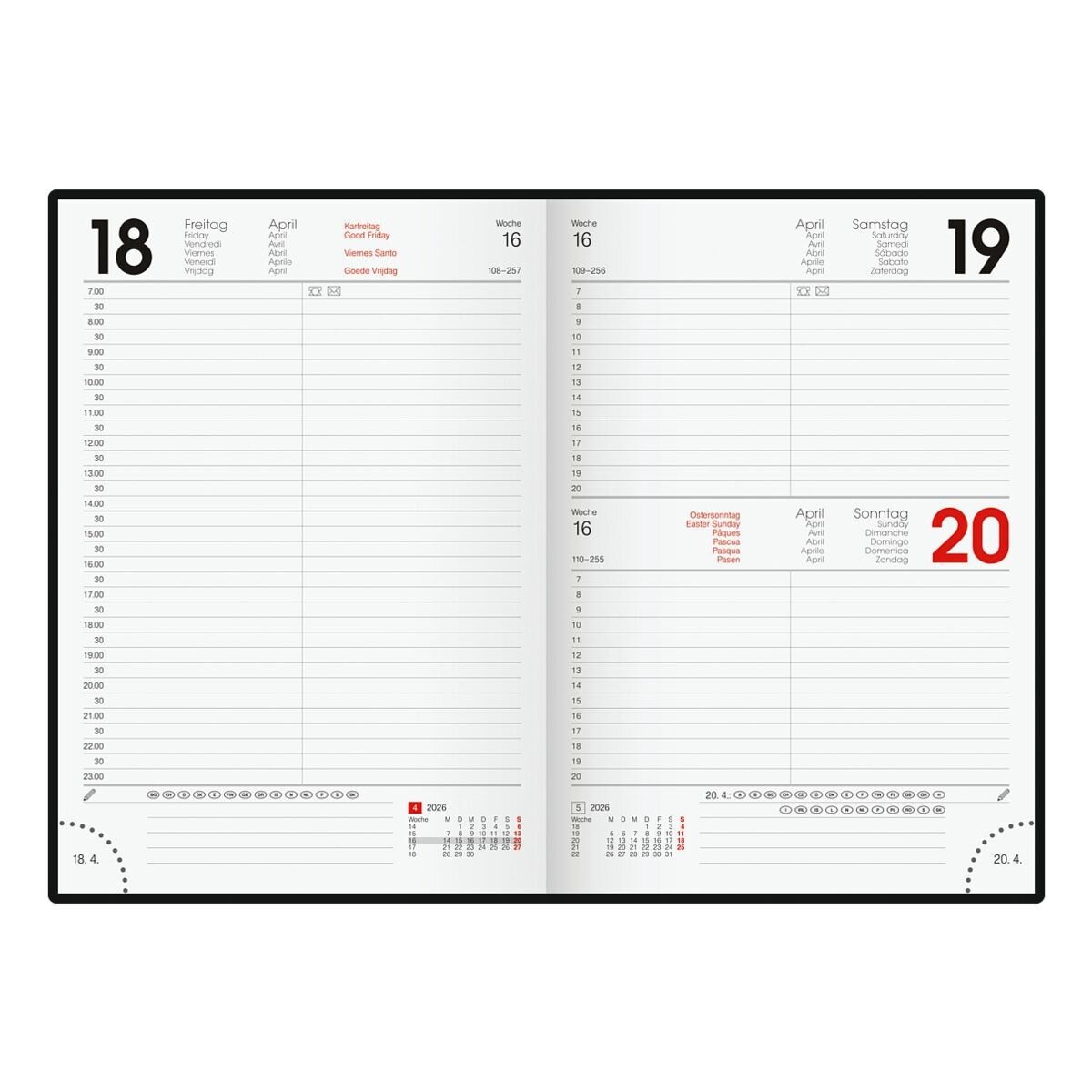 BRUNNEN Buchkalender, für 2027, 1 Seite = 1 Tag (Sa/So = 1 Seite)