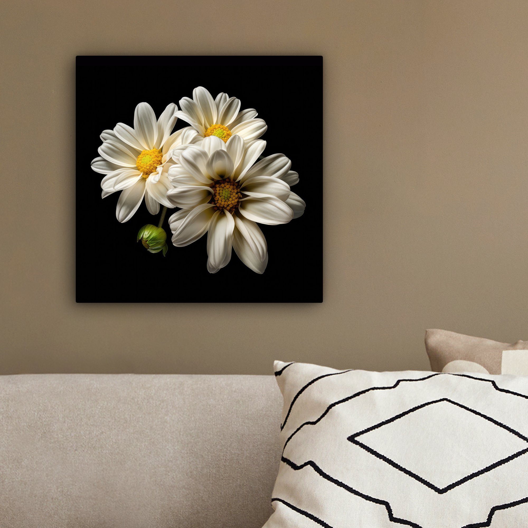 (1 Weiß Bilder Botanisch Schlafzimmer, St), für 20x20 - Wohnzimmer Blumen Leinwandbild Gänseblümchen Leinwand Natur, - OneMillionCanvasses® - - cm