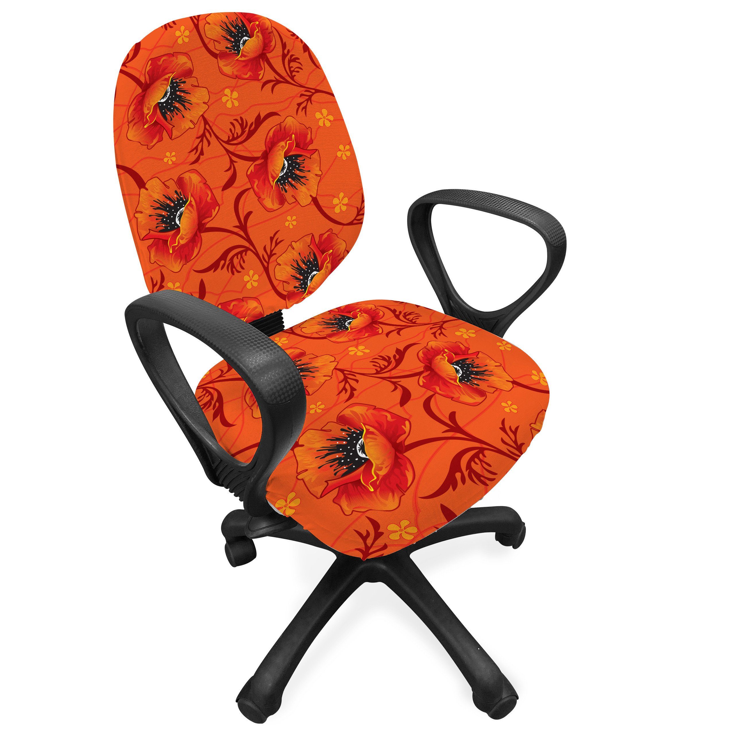 Bürostuhlhusse aus Stretchgewebe, Orange dekorative Mohnblumen-Blumen Abakuhaus, Romantik Schutzhülle