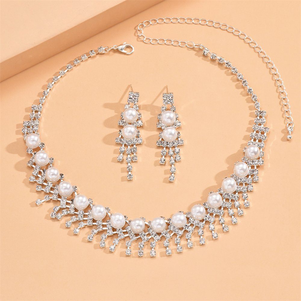 Perlenkette Braut Rouemi Choker-Set Armband Set Ohrringe 3 Zirkonia Halskette Set, von