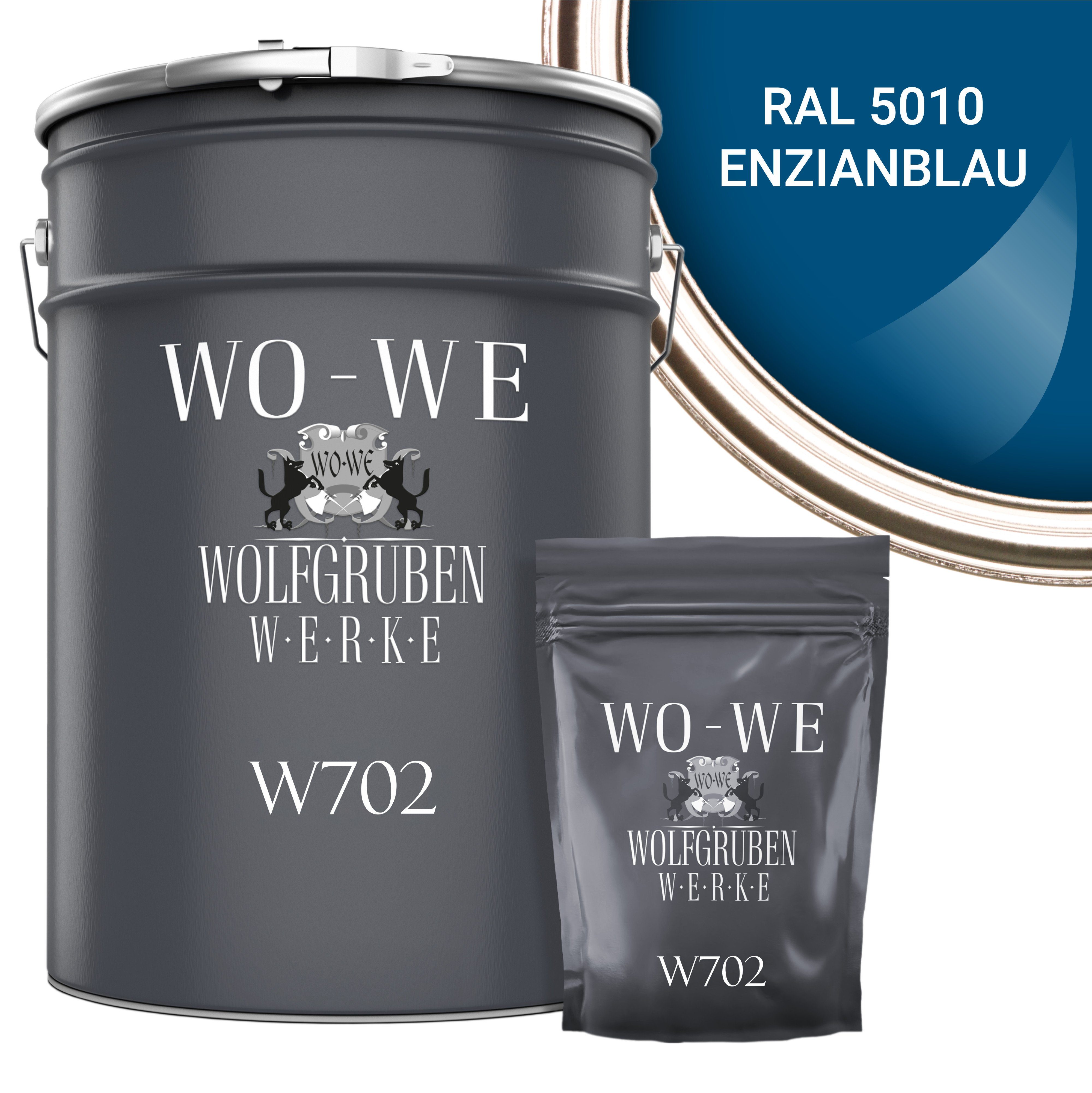 WO-WE Bodenversiegelung 2K Garagenfarbe Bodenbeschichtung W702, 2,5-20Kg, Seidenglänzend, Epoxidharz RAL 5010 Enzianblau