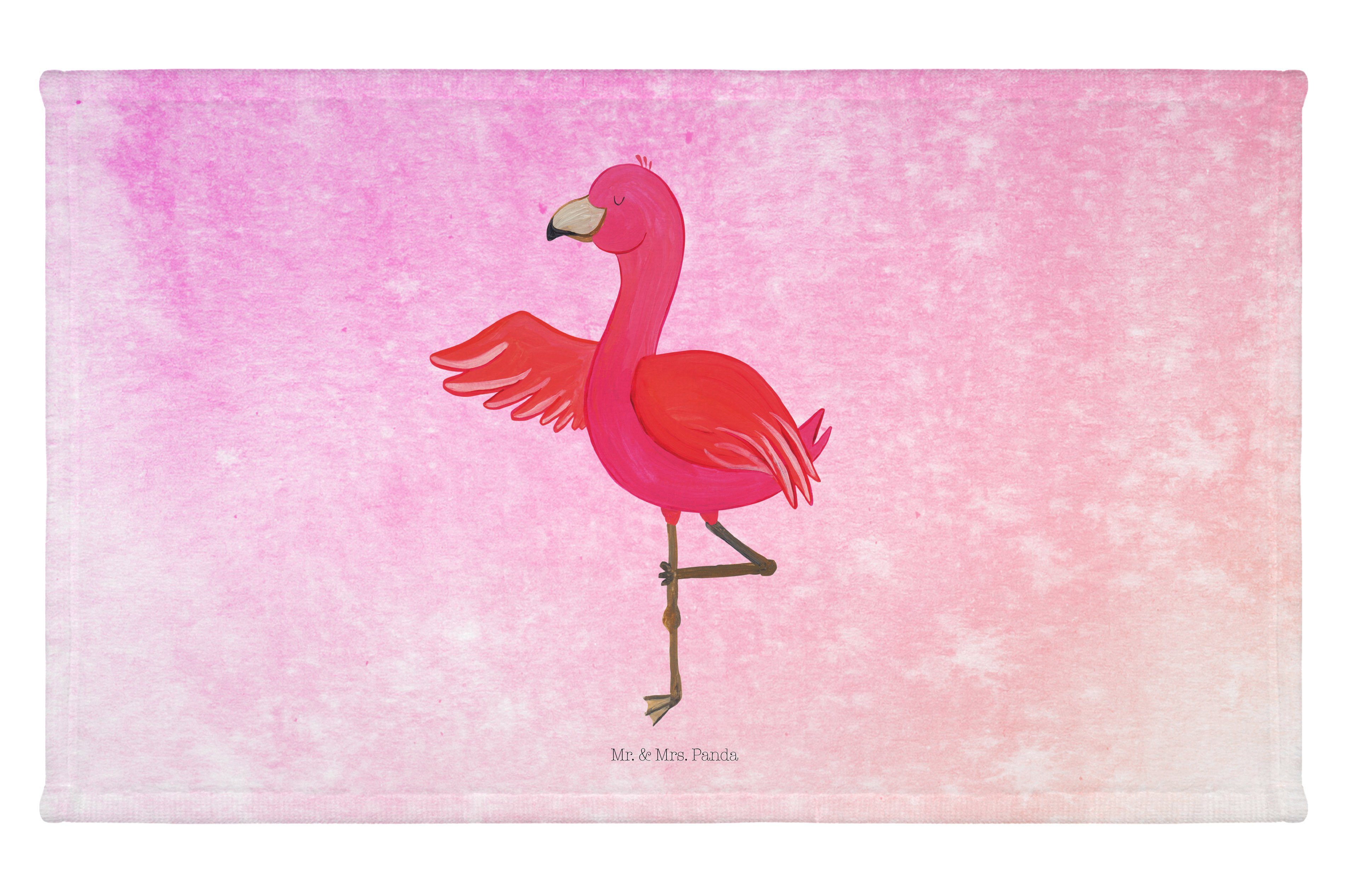Mr. & Mrs. Panda Handtuch Flamingo Yoga - Aquarell Pink - Geschenk, entspannt, Yogapose, Achtsa, (1-St)