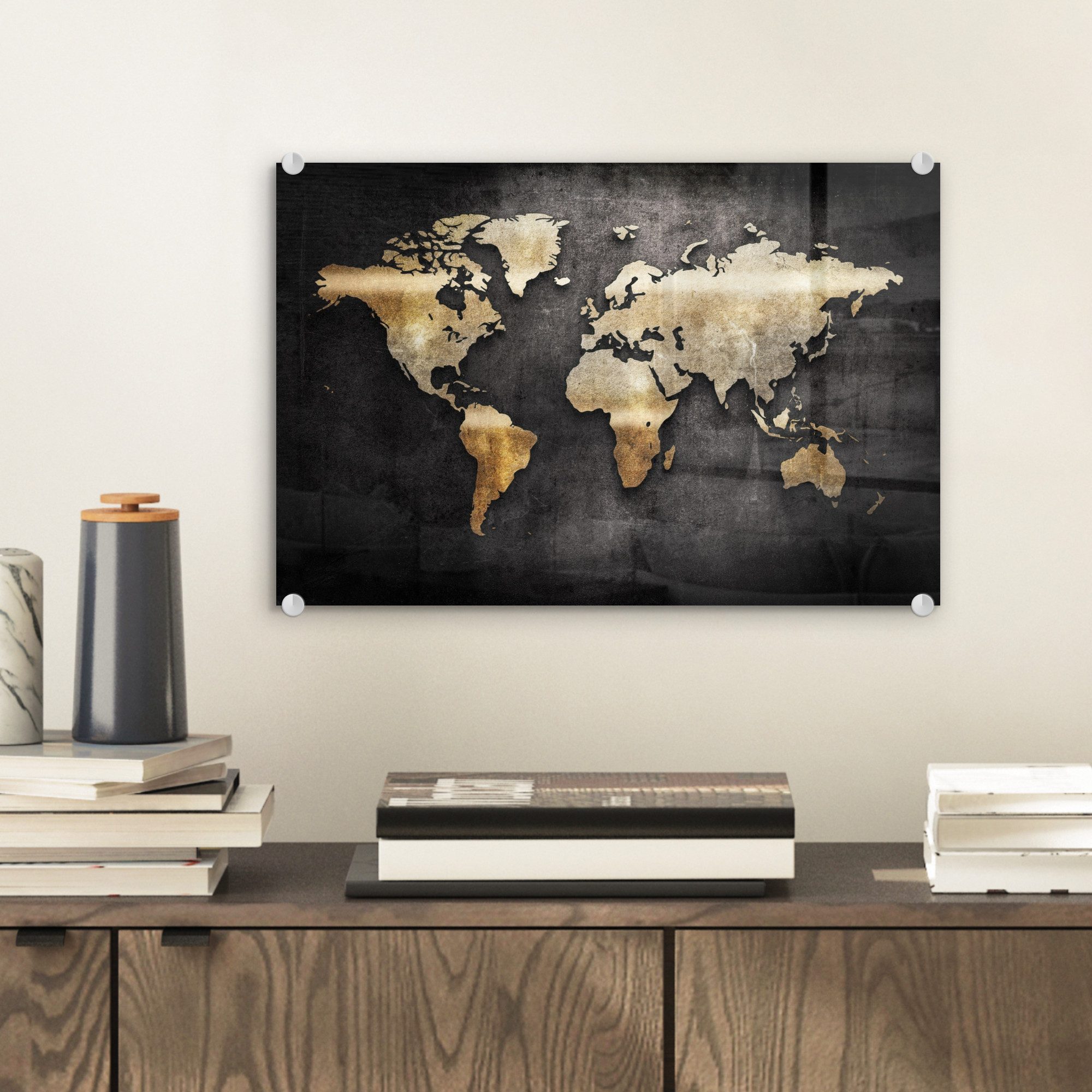 MuchoWow Acrylglasbild Weltkarte - Gold - günstig online kaufen