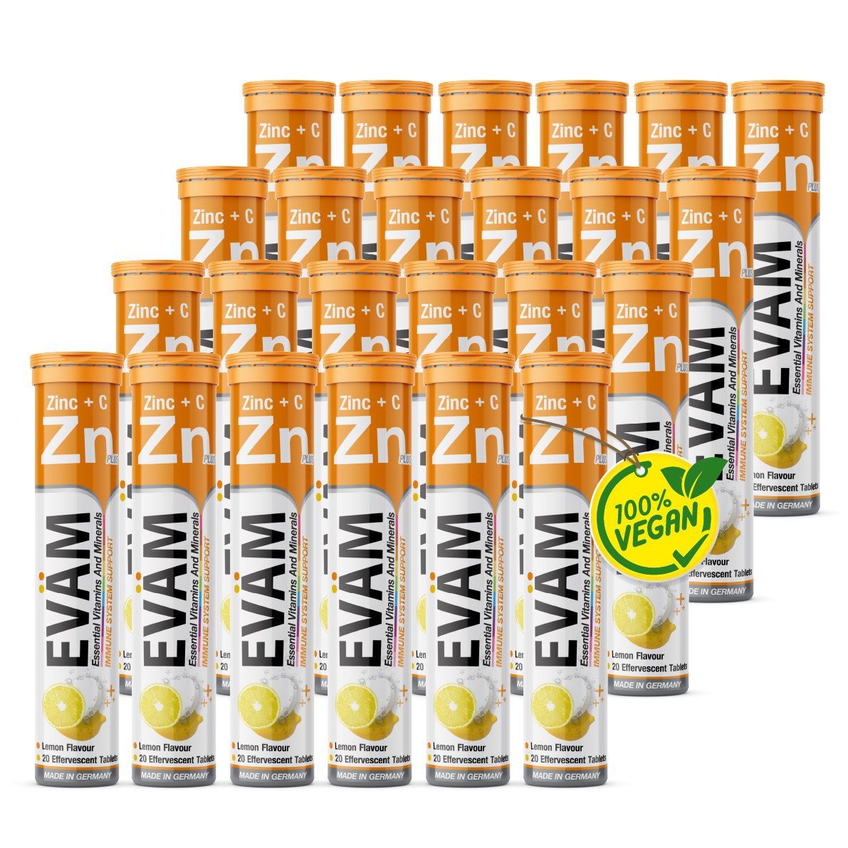 EVÄM EVÄM Zink plus Vitamin C Brausetabletten Geschmack Zitrone Brausetabletten, Set aus Röhrchen à 20,00 St., 1968 g 96000 ml, Inhalt in ml ist die Gesamtmenge aufgelöst nach Dosierungsempfehlung