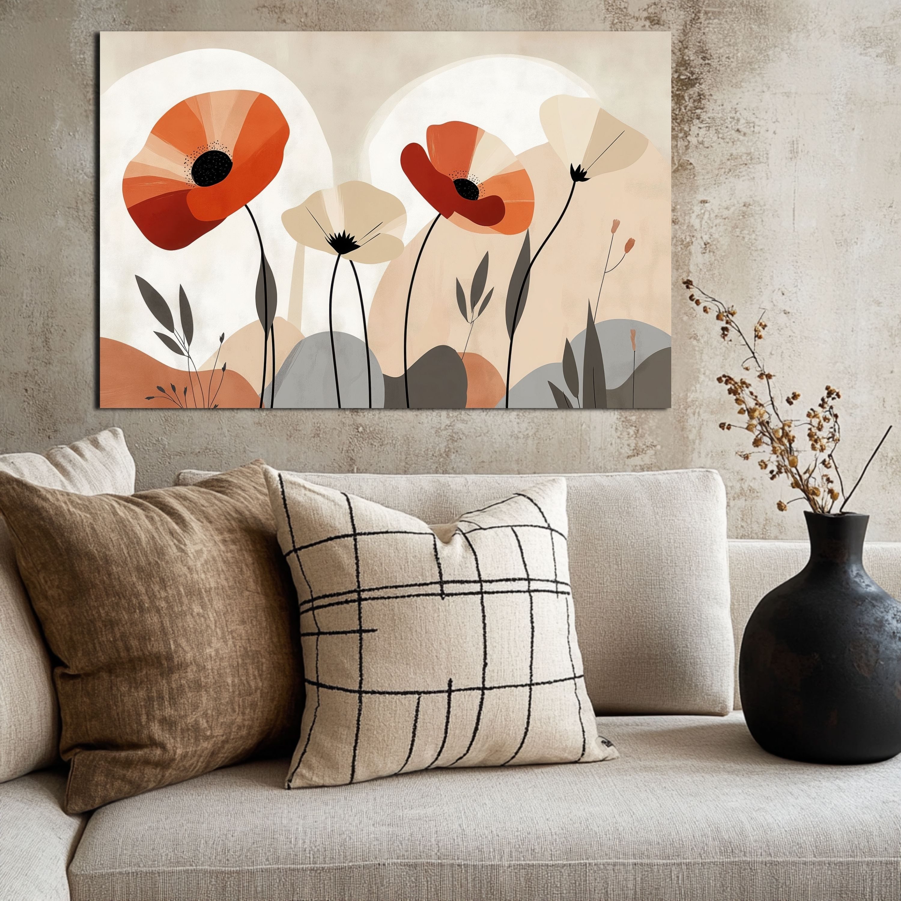 DARO Design Leinwandbild Modern Abstrakt Wandbilder XXL Wandbild Wand Deko Leinwand Bilder, (rote Blüten - Bild Groß Wohnzimmer Schlafzimmer Küche Esszimmer Einteilig Querformat Fotodruck Leinwände Wanddeko Abstrakte Kunst Boho), 30x20cm