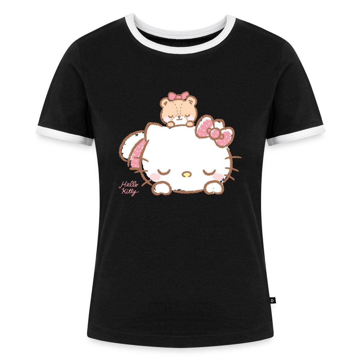 Spreadshirt T-Shirt Hello Kitty Mit Teddy Auf Dem Rücken Frauen Kontrast T-Shirt (1-tlg)