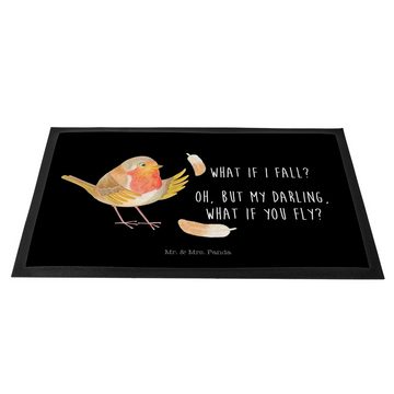 Fußmatte Rotkehlchen mit Federn - Schwarz - Geschenk, Motivfußmatte, Vogel, Fu, Mr. & Mrs. Panda, Höhe: 0.6 mm