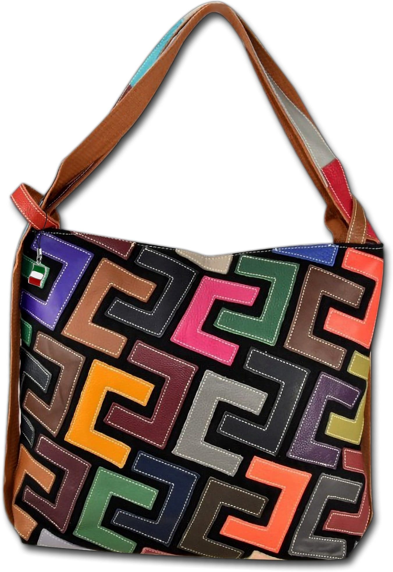 FLORENCE Shopper Florence ital. Damen Shopper Echtleder (Schultertasche, Shopper), Damen Shopper, Schultertasche Leder, mehrfarbig, Größe ca. 38cm