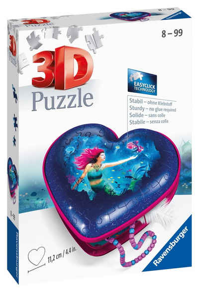Ravensburger 3D-Puzzle 54 Teile 3D Puzzle Herzschatulle Bezaubernde Meerjungfrau 11249, 54 Puzzleteile