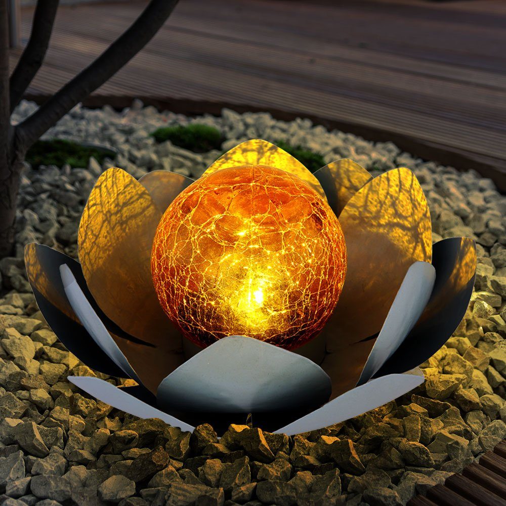 verbaut, Außenlampe 2x Flammen fest Solarlampe LED Balkonlampe Lotusblume Gartendeko Globo Warmweiß, Solarleuchte, LED-Leuchtmittel