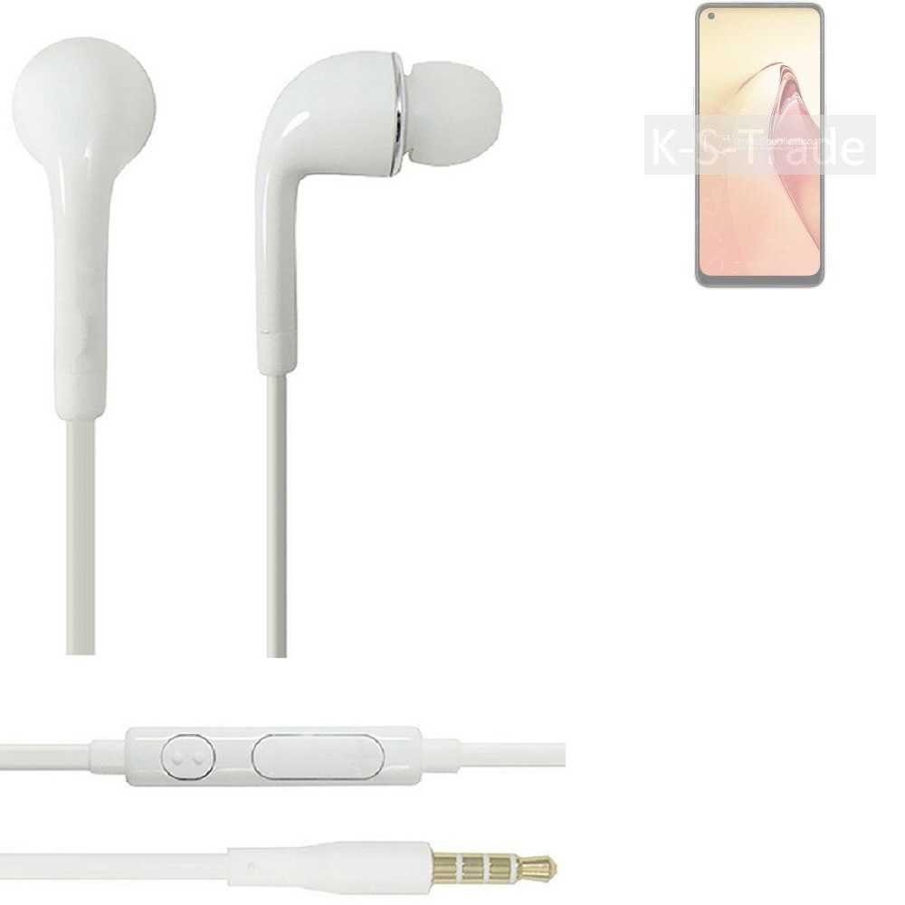 K-S-Trade für Oppo Reno8 In-Ear-Kopfhörer weiß 3,5mm) Headset Mikrofon u mit Lautstärkeregler (Kopfhörer