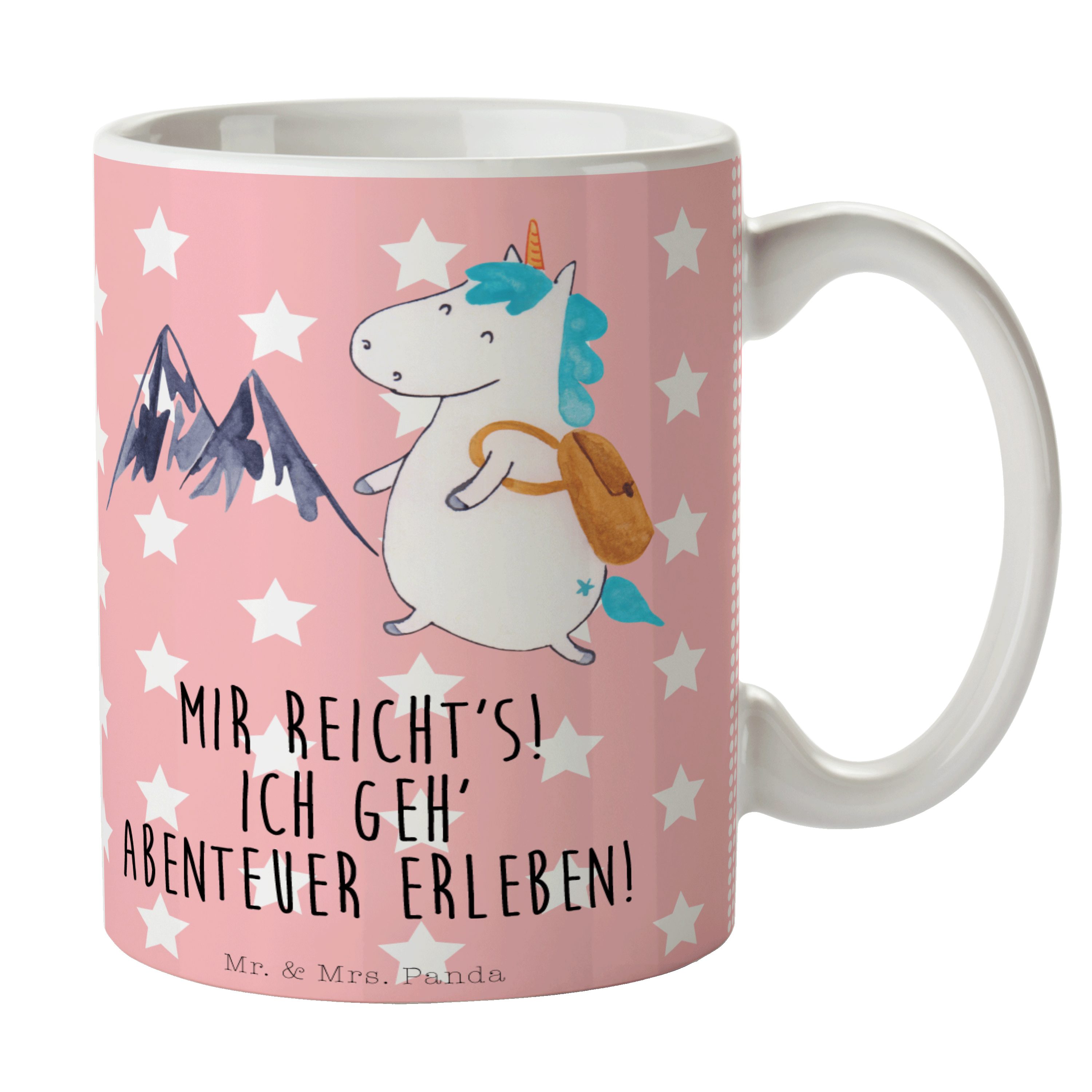 Einhorn & - Geschenk, Deko, Einhorn Pastell Rot Entdecker, - Mr. Tasse Keramik Mrs. Bergsteiger Panda