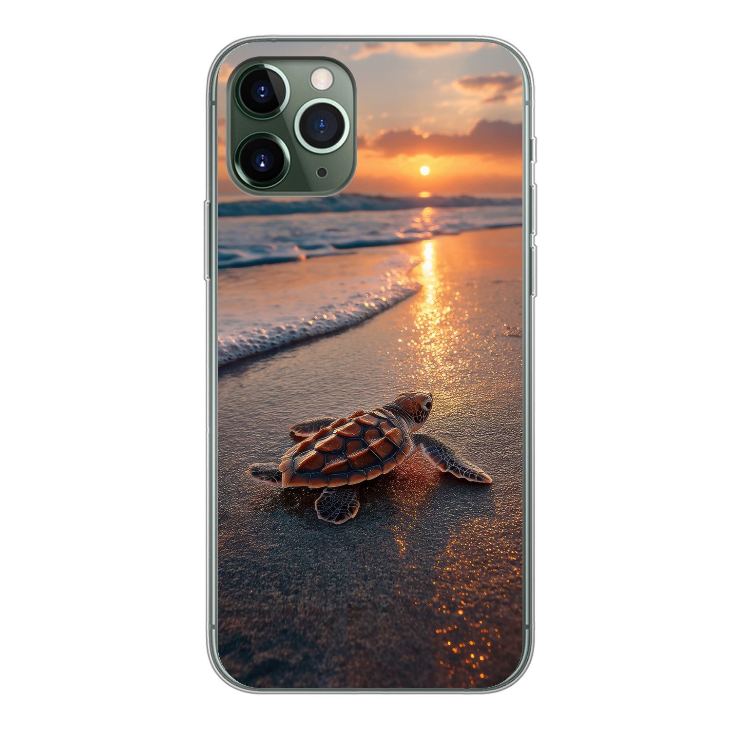 MuchoWow Handyhülle für Apple iPhone 11 Pro Schildkröte - Strand - Sonnenuntergang, Smartphone-Bumper, Print, Handy Schutzhülle Dünn