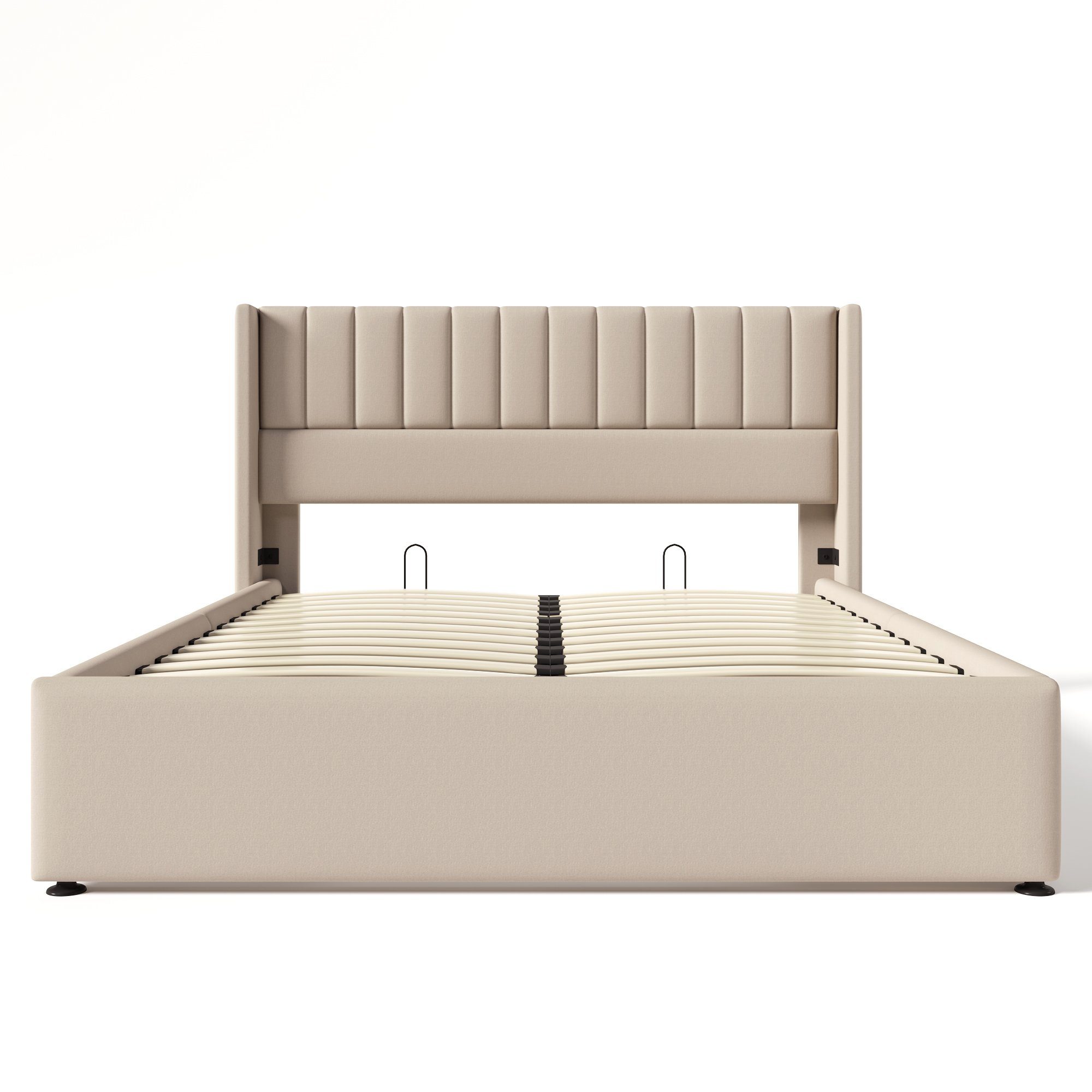 Boxspringbett (Funktionsbett Stauraumbett mit Bettkasten und Lattenrost), Polsterbett Hydraulisches Bett 160x200 cm, Lattenrost aus Holz, Leinen