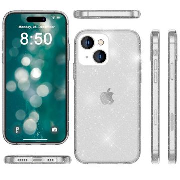 Nalia Smartphone-Hülle Apple iPhone 15, Klare Glitzer Hülle / Silikon Transparent / Glitter Cover / Bling Case