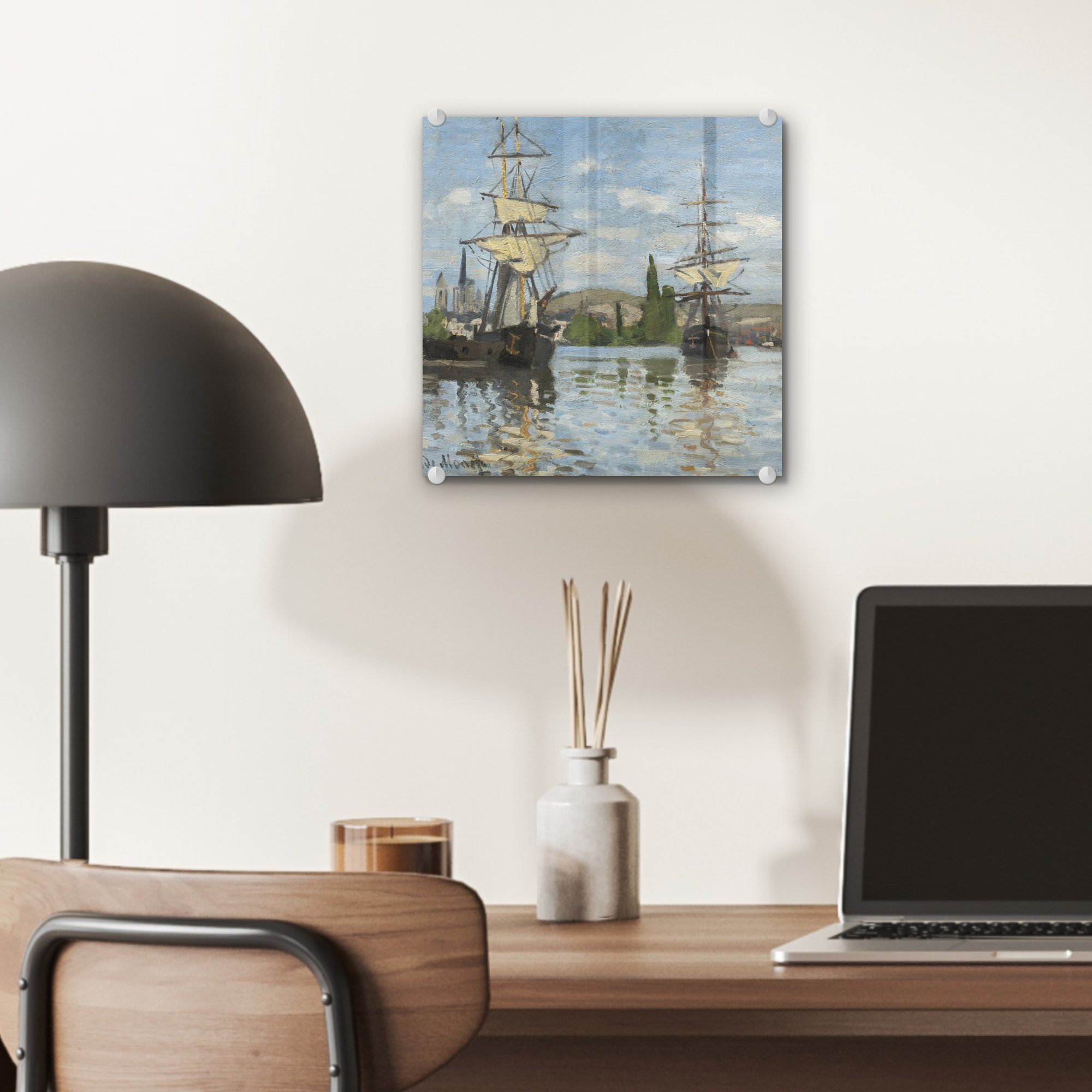 MuchoWow Acrylglasbild Segelschiffe auf Monet, Foto Claude - - Glas Wandbild der Wanddekoration St), Glasbilder - (1 Seine Bilder - bei auf Rouen Glas auf