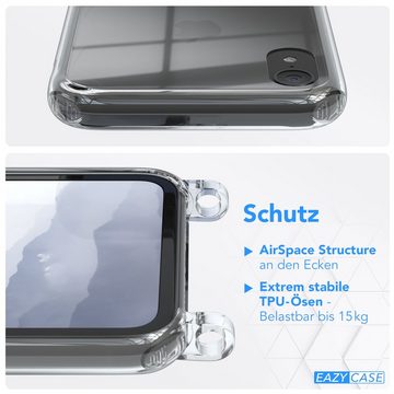 EAZY CASE Handykette Kette Clips Schwarz für Apple iPhone XR 6,1 Zoll, Silikonhülle Transparent Handyhülle mit Kordel Kette zum Umhängen Blau