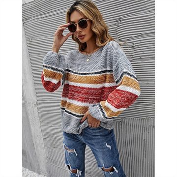 AFAZ New Trading UG Wickelpullover Strickpullover Damen Langarm Sweater Schulterfreier Farbblockpullover