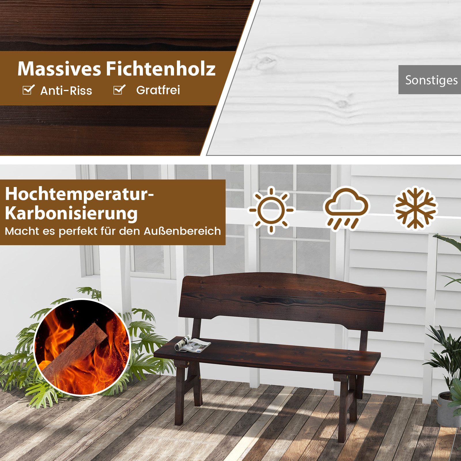 COSTWAY Gartenbank, Wetterfest, 2-Sitzer Holzbank mit günstig online kaufen