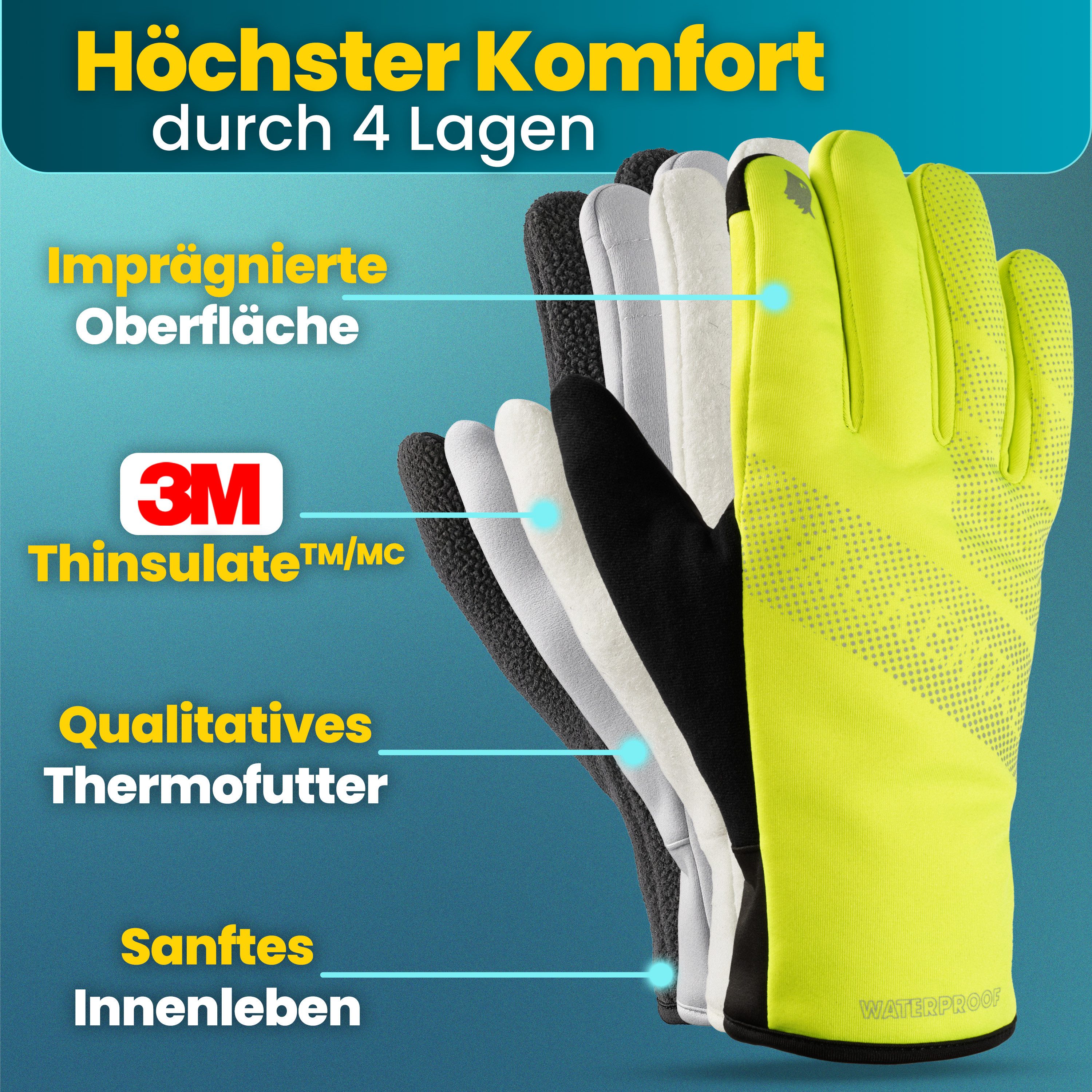 Valkental Fahrradhandschuhe Winterhandschuhe & Übergangshandschuhe mit Touchscreen Funktion atmungsaktiv, winddicht & wasserdicht – Bild 4 von 5