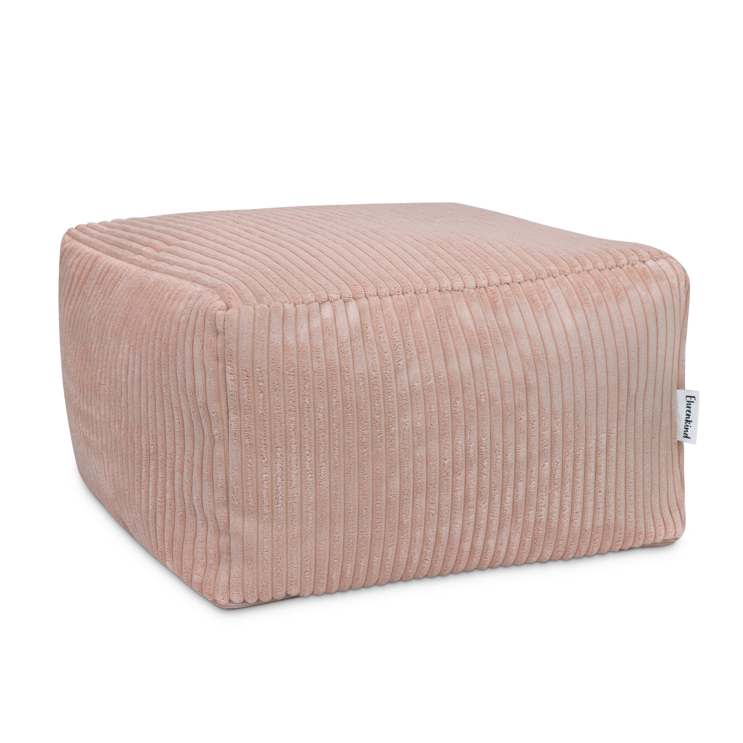 Ehrenkind Sitzsack Pouf Cord (Eckig Rosé, mit EPS-Füllung, abnehmbarem Bezug und Innensack), Sitzkissen für Kinderzimmer, Bezug bei 30 °C waschbar